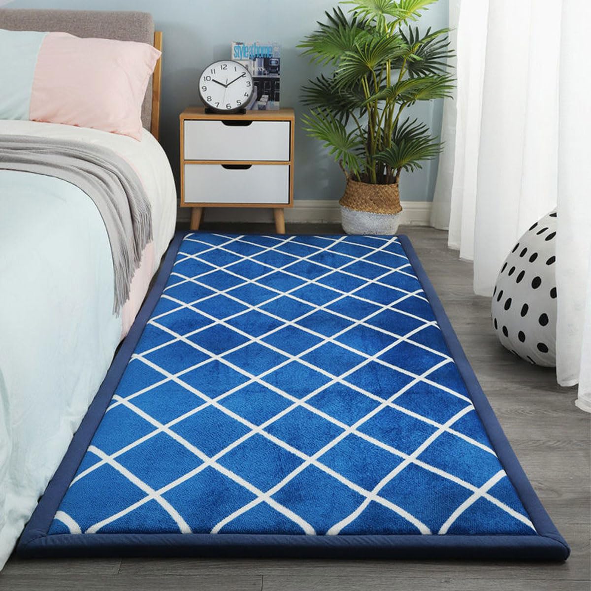 Dmkjdzsw Blue Checkered Play Crawling Mat For Nursery Baby, Extra Soft Activity Floor Mat For Kids Playroom Bedroom - 120 * 200Cm