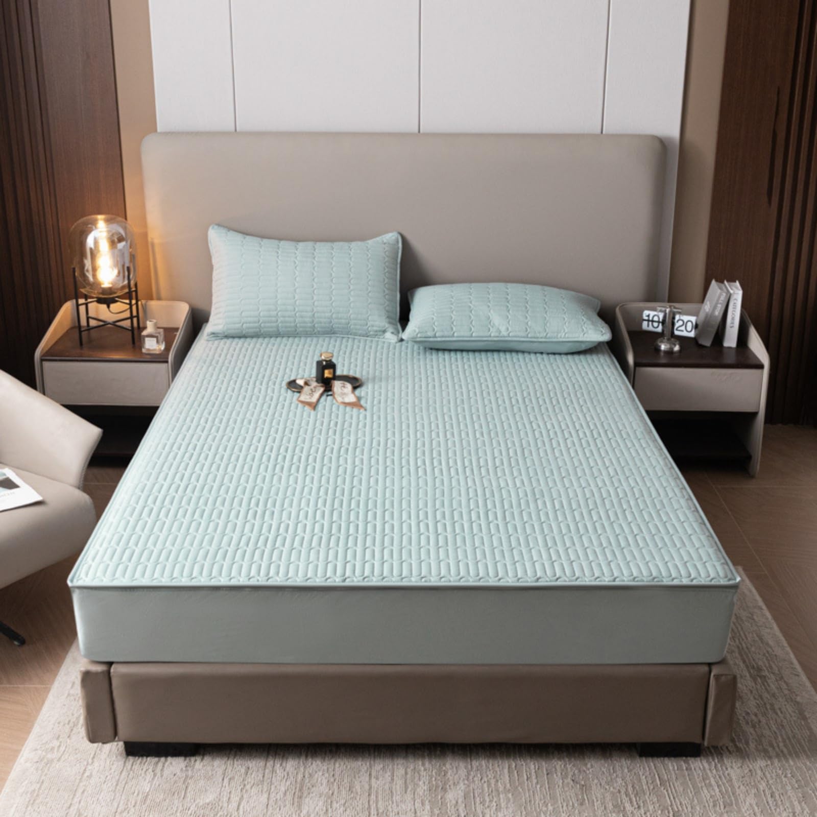 Morbuy Coprimaterasso Singolo Matrimoniale Impermeabile, Coprimaterasso Una Piazza e Mezza Antiacaro con Cerniera Morbida e Traspirante per Materassi Altezza 25cm (180x200cm,Azzurro)
