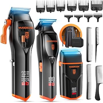 MAXGROOM 9000 RPM Professional Hair Clippers & Trimmers Set for Men, Electric Razor Foil Shaver for Face Beard, Barber Fades, Cordless Hair Cutting Grooming Kit, Barber or Home Use