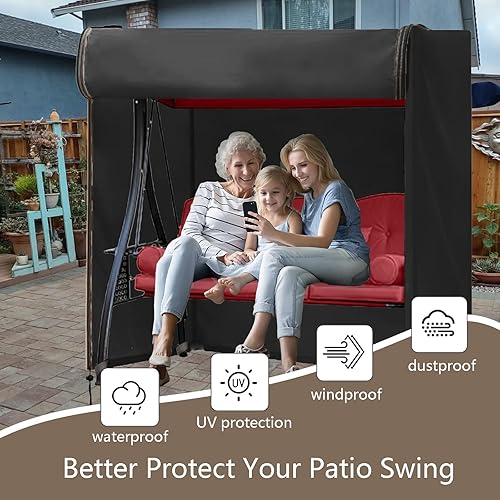 Miniatura 2 de FLYMEI Funda de columpio para exteriores, cubierta de hamaca de 2 plazas triples para porche, toldo y otros muebles de patio, impermeable,