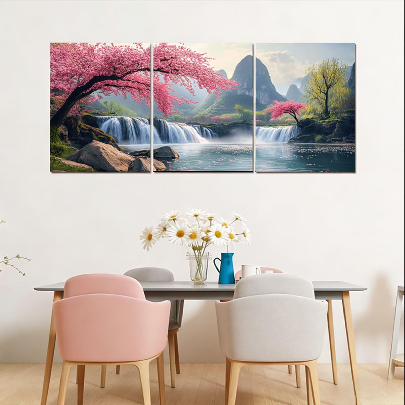Tableau Decoration Murale Japon Cadre en Bois Impression sur Toile, Peinture Poster Mural Tableau Arbre Triptyque pour Moderne Salon Chambre Restaurant Maison Bain Cuisine 35x50 cmx 3pcs 1f-1070