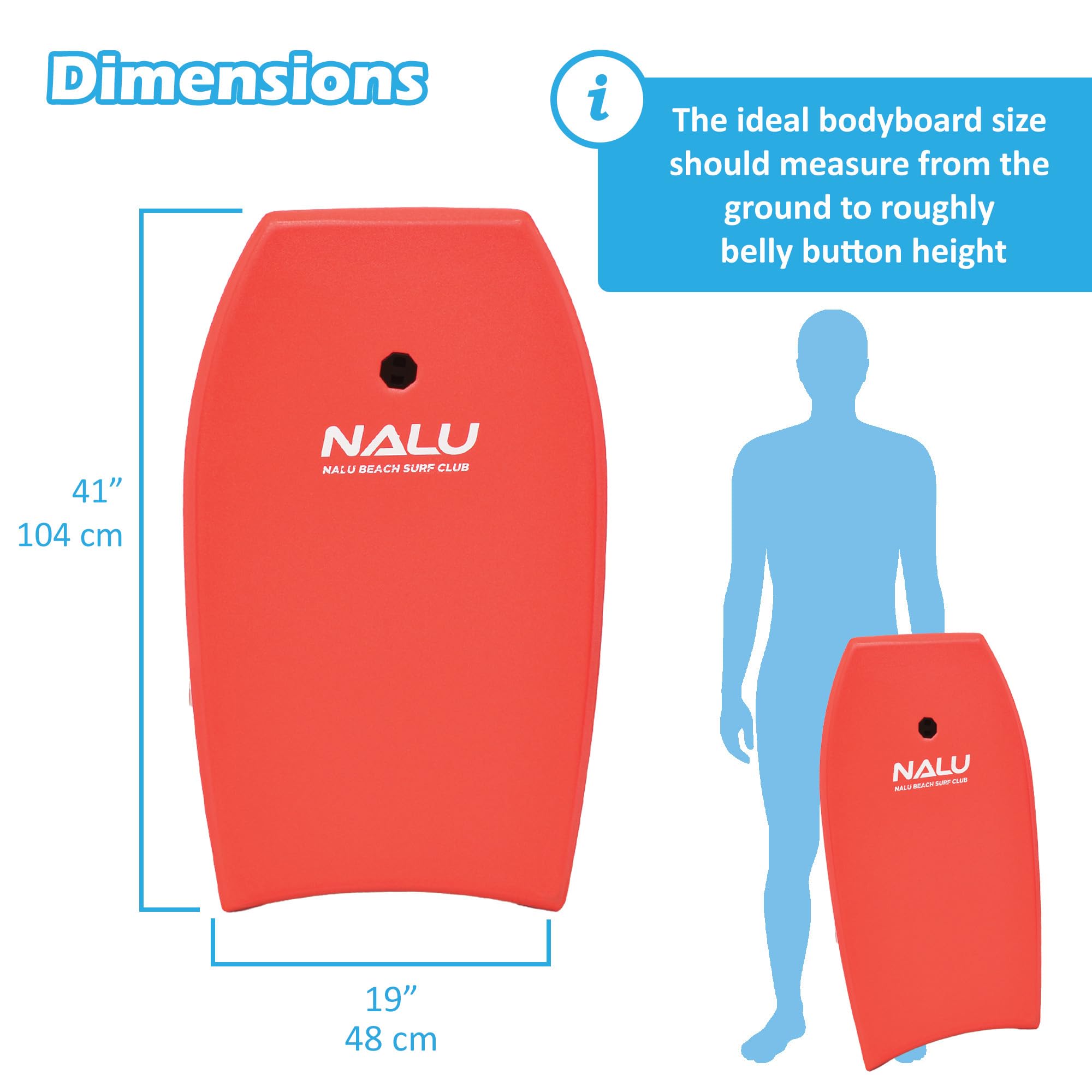 Nalu Bodyboard Cross Bodyboard en EPS avec laisse et bouchon Rouge 104,1 cm