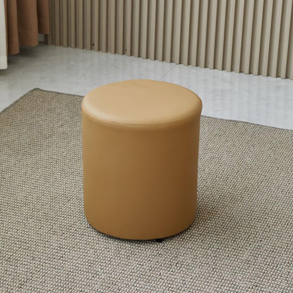 Tabouret rond ottoman gris de 35x30 cm en cuir synthétique