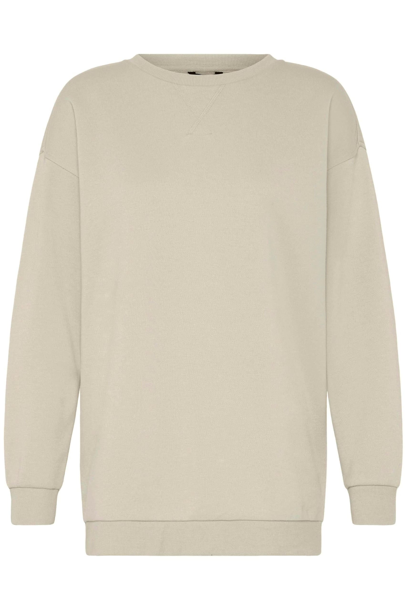 OXMO OXHillary Damen Langer Sweatshirt Pullover Longpullover mit runder Rippkragen Rippbündchen Baumwollmischung Loose fit