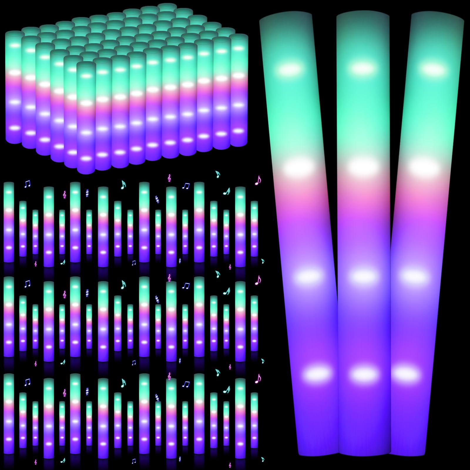 Poen Mini Glow Sticks Bulk LED Foam Sticks Light Up Foam Sticks Glow in the Dark Party Supplies for Wedding Birthday Raves Concerts Camping New Year Carnival(100 Pcs, Mixed Color)