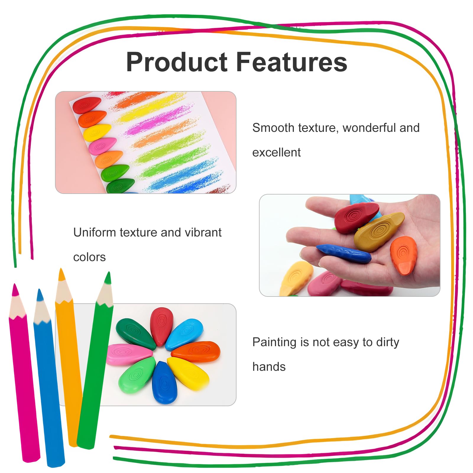 Crayons De Cire Pour Enfants KARELLS 12 Couleurs - Forme Goutte D'Eau Lavables Dès 12 Mois