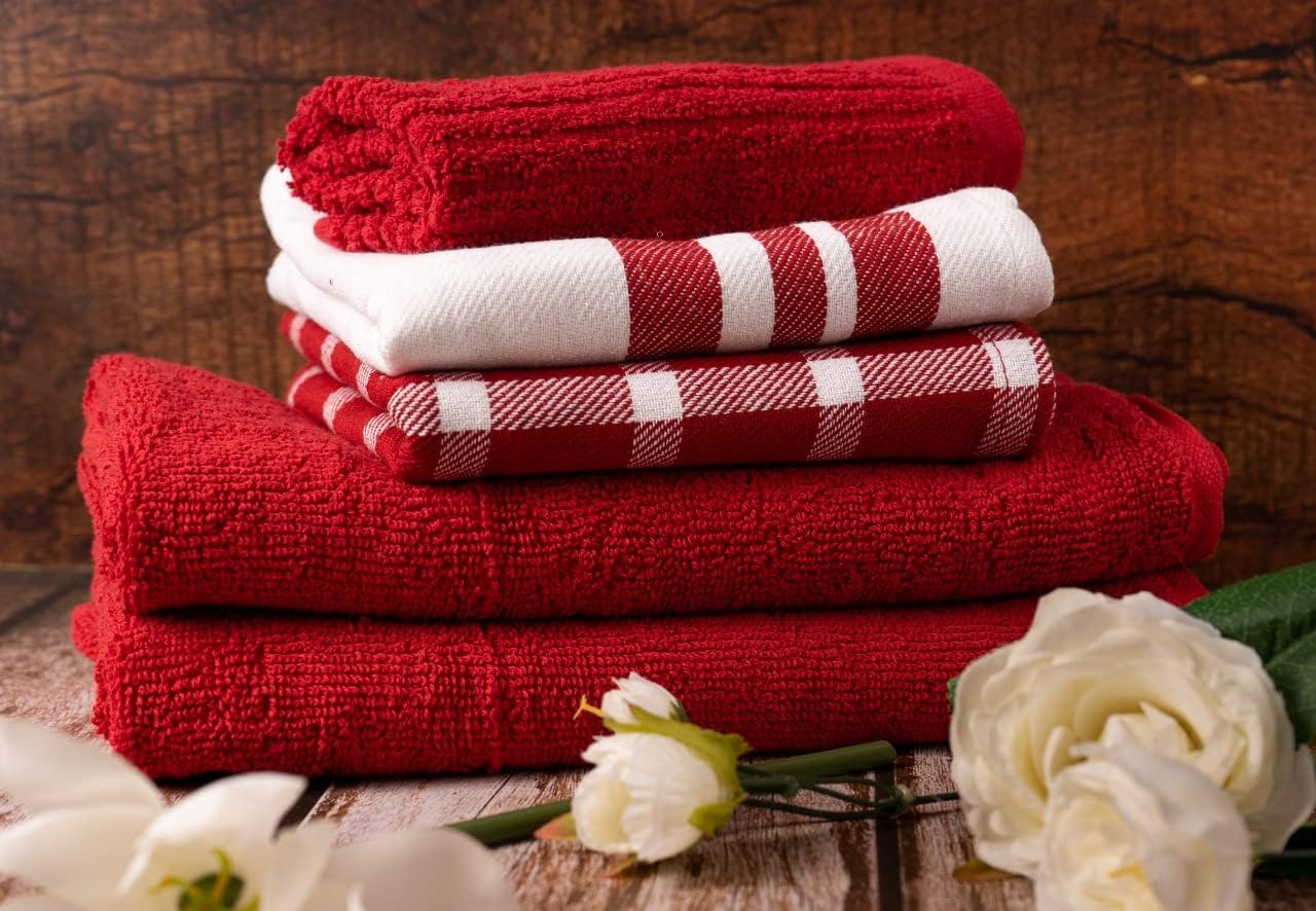 Pagnanno.-Hotel Quality Kitchen & Waffle Weave tea towels-Professional Grade Cotton 45x70cm, Red, Pack of 5 (60x60, 50x50, 30x30cm) - Image 4