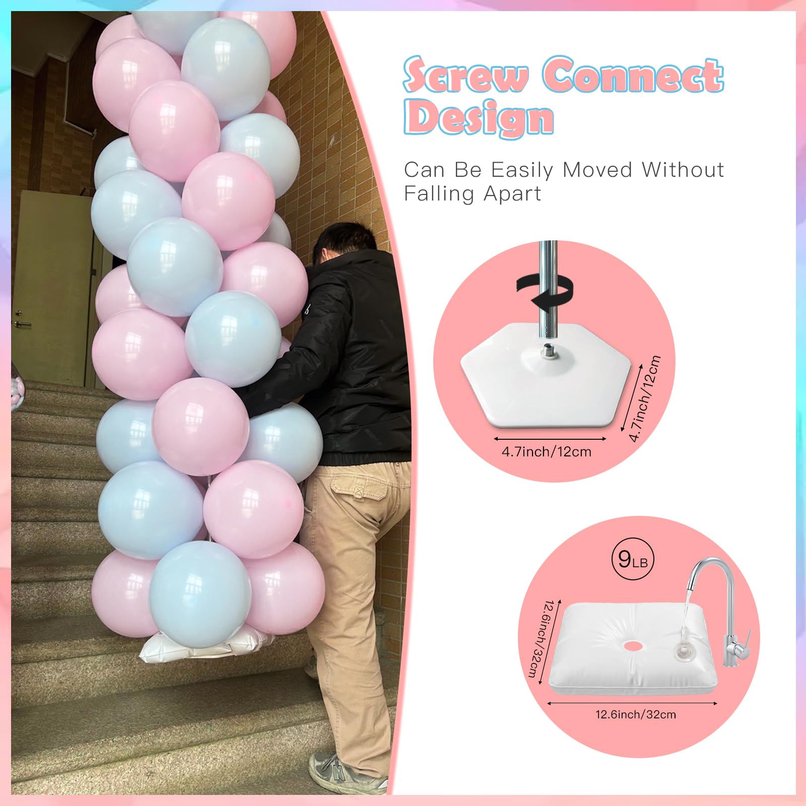 YALLOVE Supporto per colonne di palloncini, set di 2 supporti riutilizzabili per la decorazione della festa della rivelazione di genere (include palloncini)