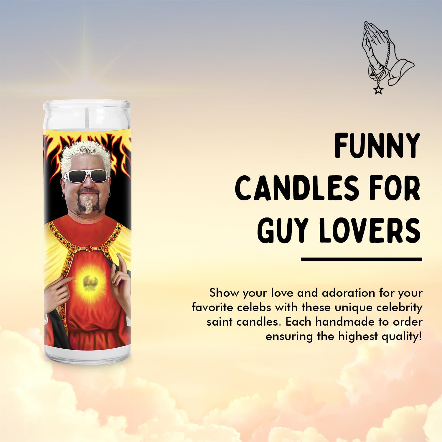 Guy F Celebrity Glass Jar Candle – Unscented Handmade Soy Wax Votive Candle – Unique Gift for Fans of Drive-Ins Show & Food Diners Lovers – Home Decor Collectible for Living Room & Office – 8 Inch