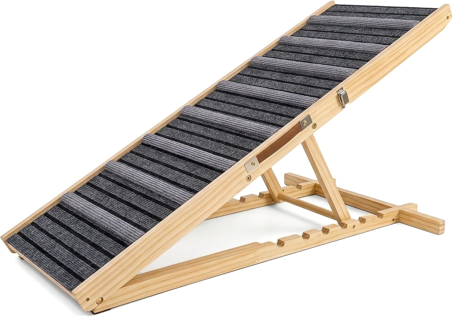 Dog Ramp for Couch and Bed, Portable Pet Ramp with 6 Adjustable Heights (14''-25''), Stable Pine Wood Pet Steps with Non-Slip Surface for Small Dogs and Cats