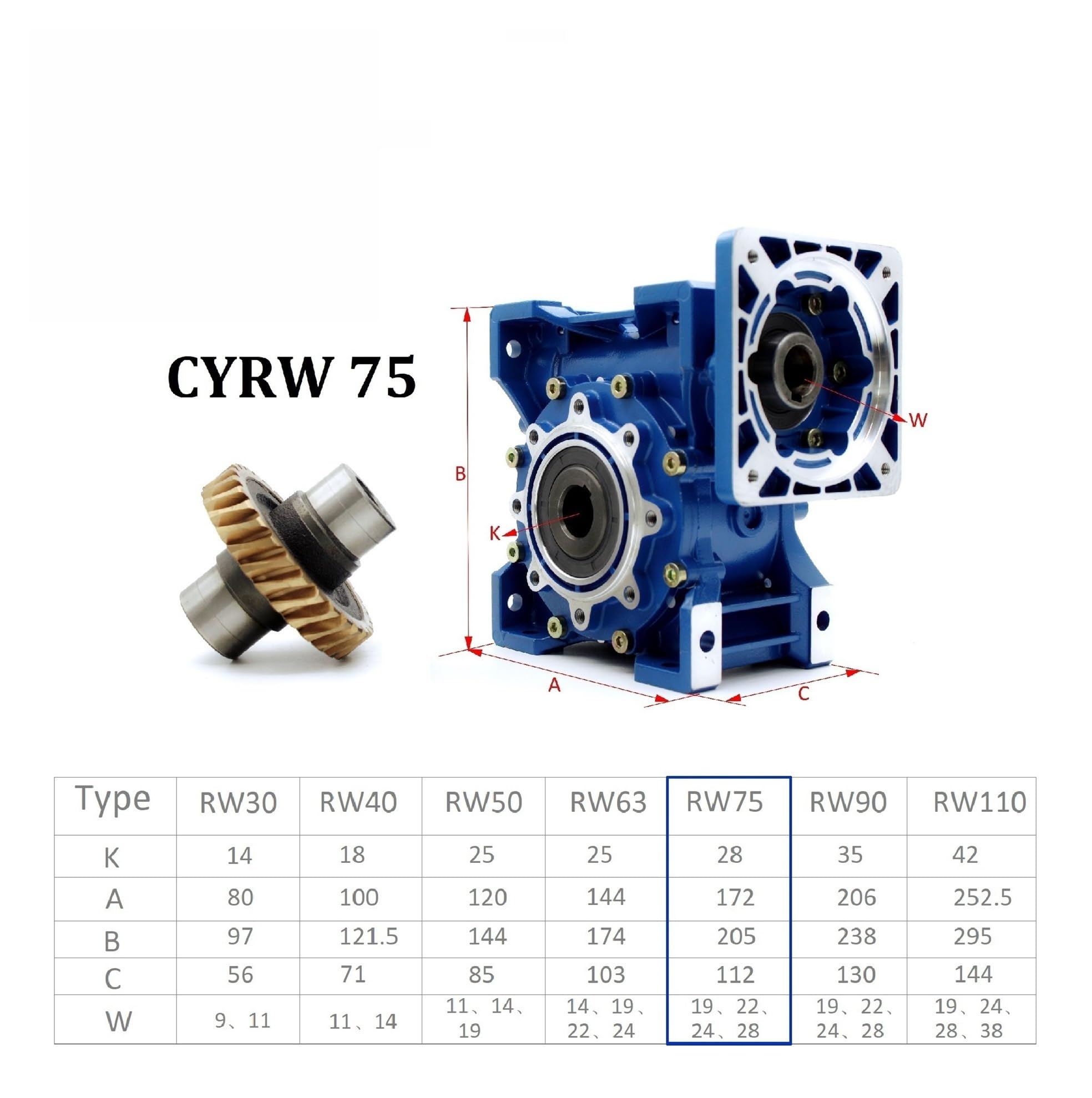 Riduttore di velocità a Vite Senza fine CYRW75 NMRV75 Ingresso 19/22/14/24/28 mm Rapporto 5:1/100:1 Ingranaggio a in Bronzo stagnato(0.209027777777778,Input 14 FL-71B5)