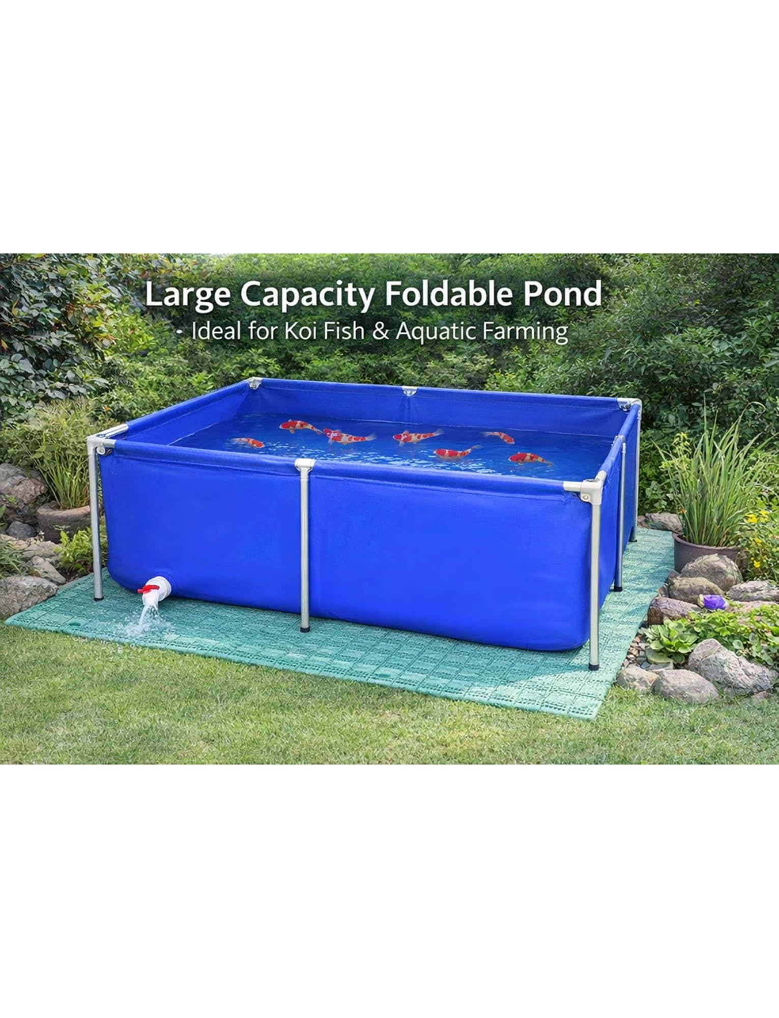 Estanque grande de lona para peces, acuario al aire libre de PVC sobre el suelo con marco de acero, tanque de agua plegable para koi, peces dorados y cría de camarones, 300 x 150 x 70 cm