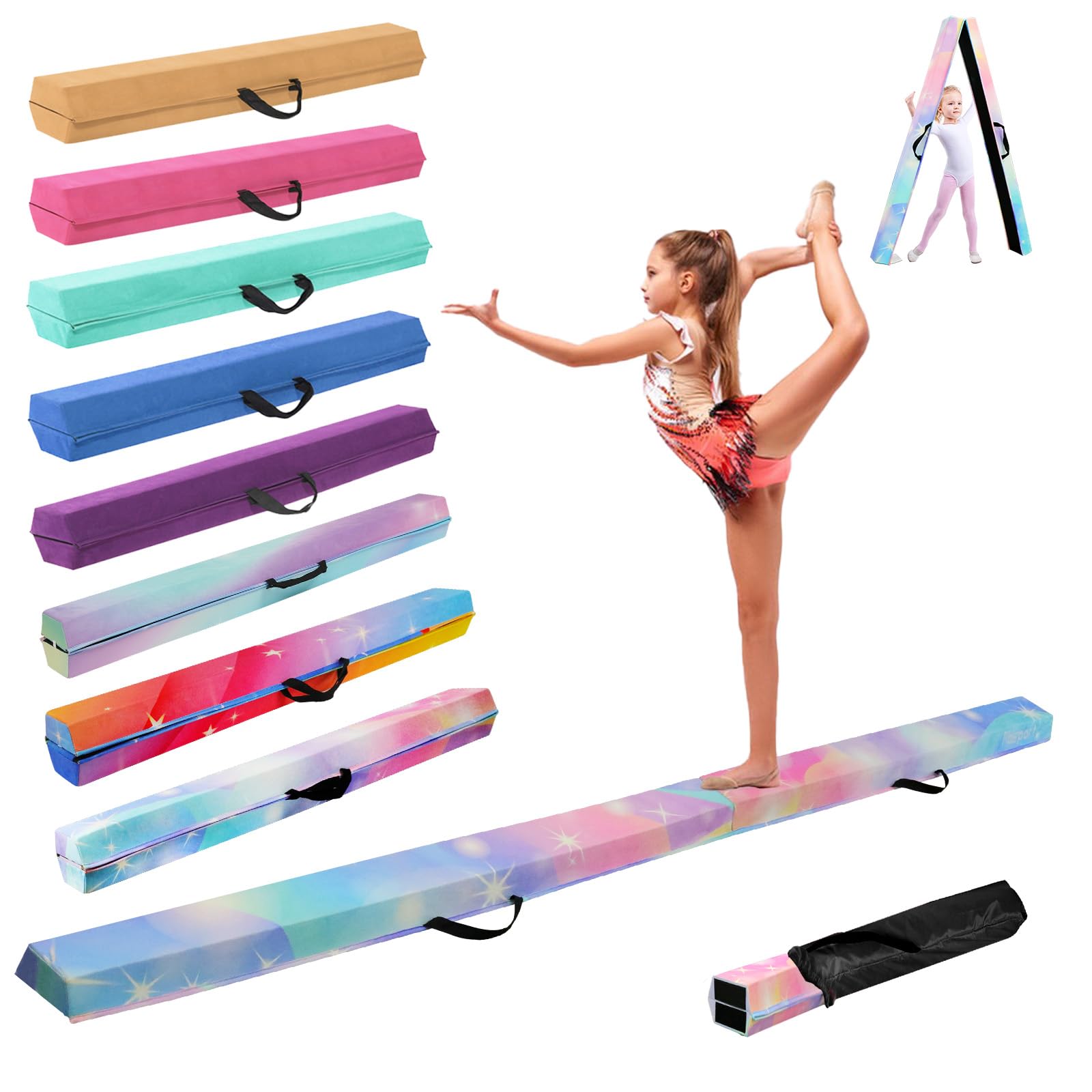Viga de Equilibrio Gimnasia 270 cm, Barra de Gimnasia Plegable Portátil para Entrenamiento con Base de Goma Antideslizante para Niños, Principiantes y Gimnastas Profesionales