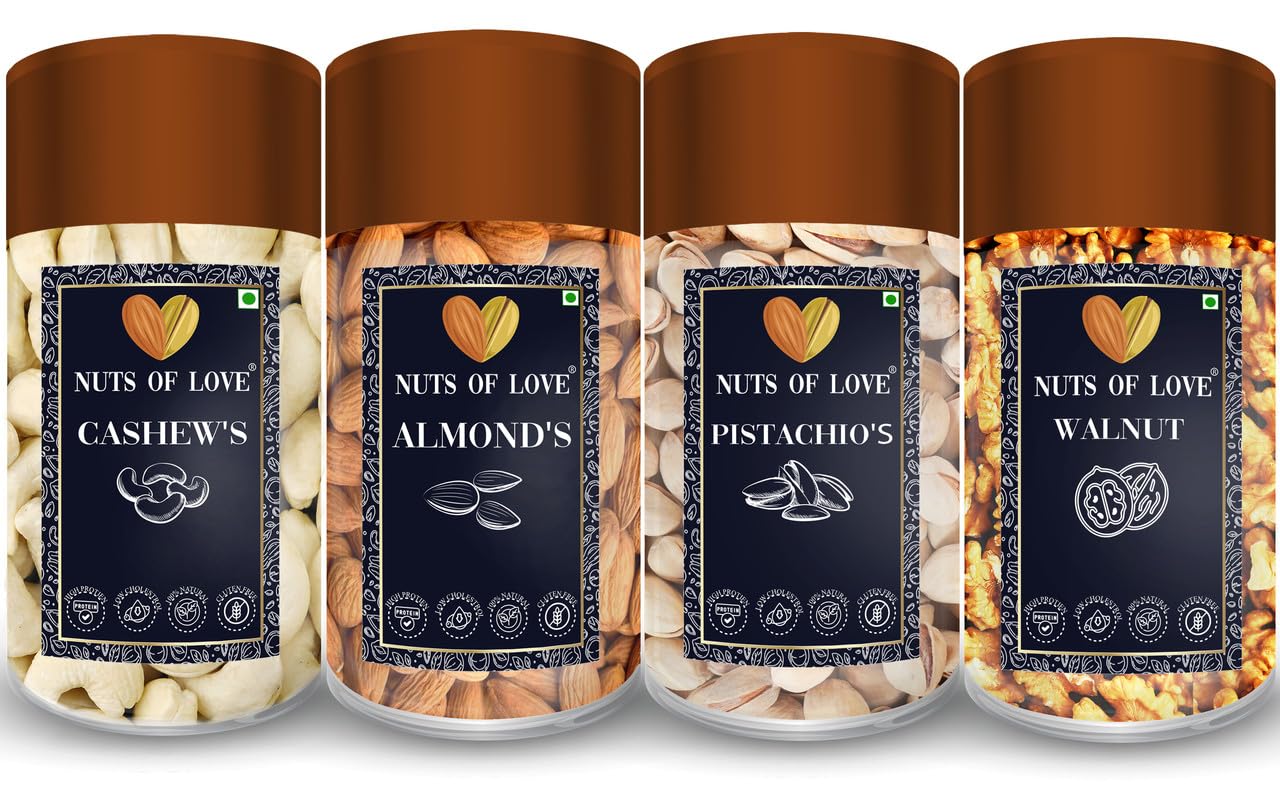 Nuts of love natural Dry Fruits Combo - Each of Cashews 150gm, Almonds 150gm, pistachios 150gm & walnuts 150gm | Healthy Snacks | Buy Dry Fruits Online (150gm pack of 4) (B0DCZKQGXC) Amazon Price History, Amazon Price Tracker