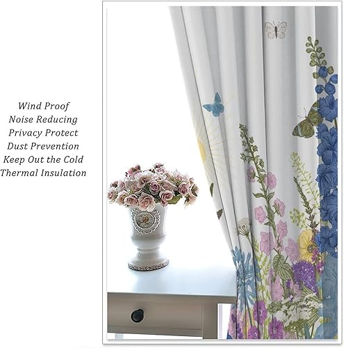 Miniatura 275 de Retro 70s Floral Blackout Window Curtains, Watercolor Flower Plant Rustic Modern Style Pattern Window Drapes, for Bedroom Living Room 42x45in 2