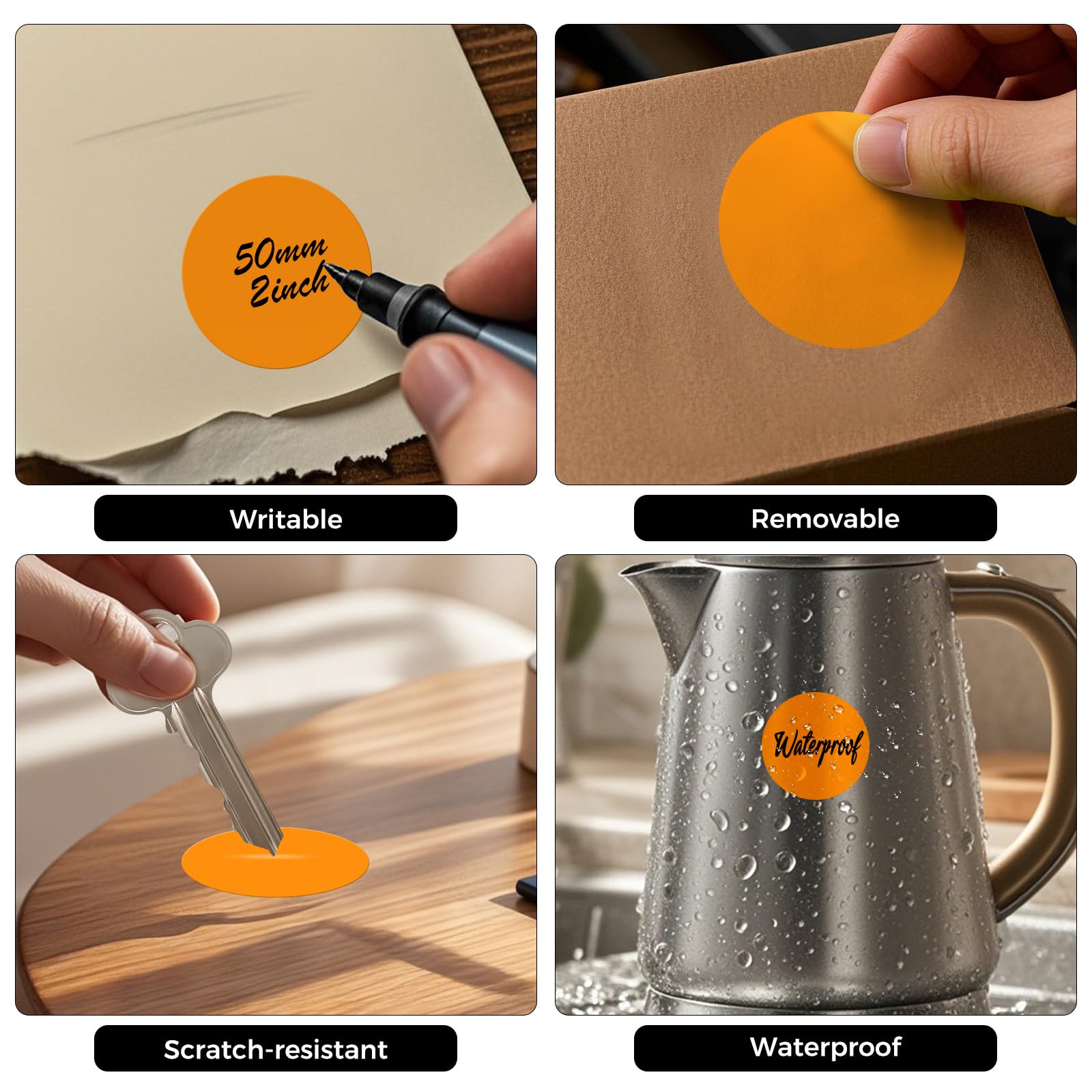FINDAT 500PCS Orange Round Labels 50mm Colour Coding Circle Stickers Vinyl Removable Waterproof Name Tags for Moving Box Gift Sealing Jar - Image 3