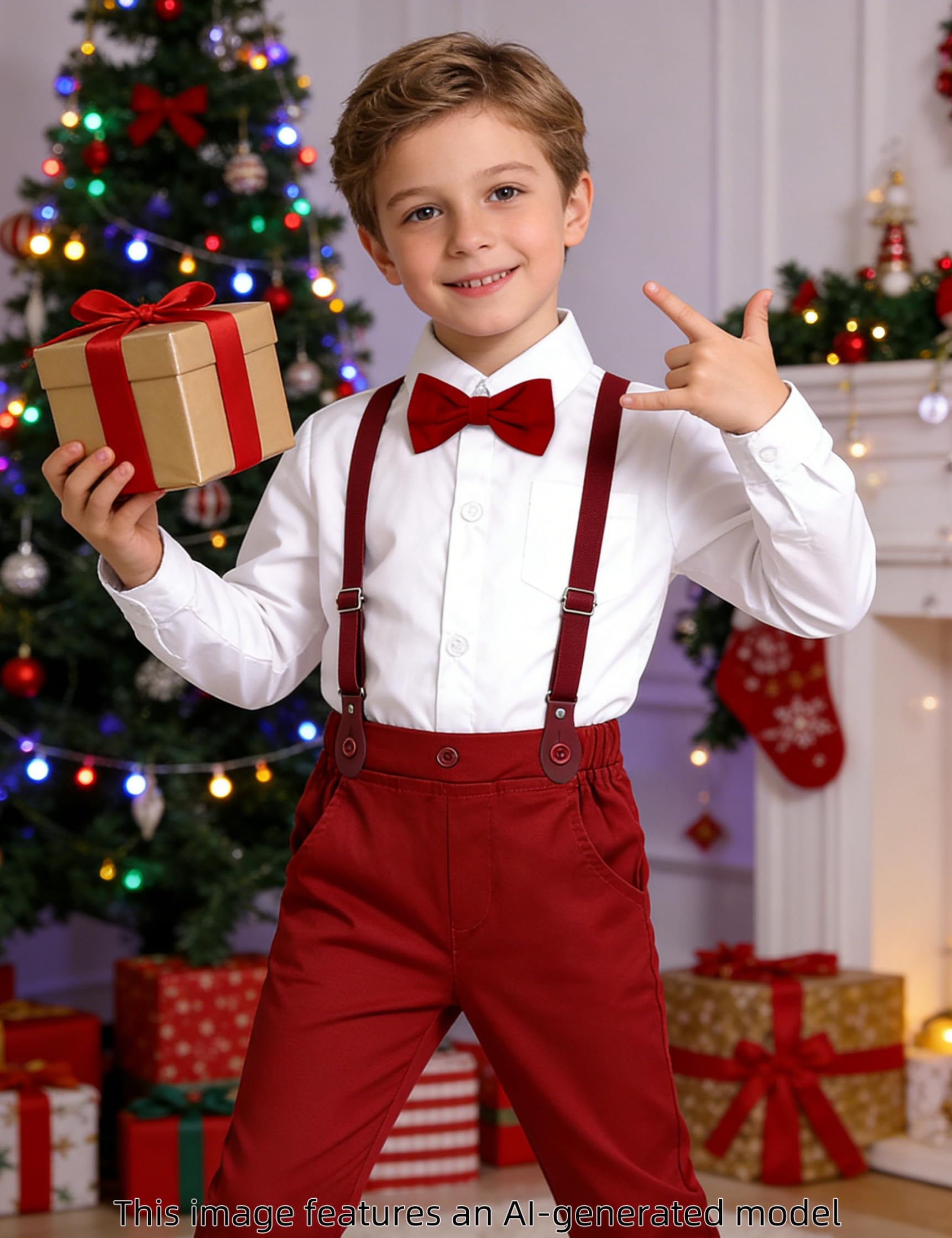 A&J DESIGN Completo formale per bambini e bambini, vestito da matrimonio, con bretelle, pantaloni da gentiluomo