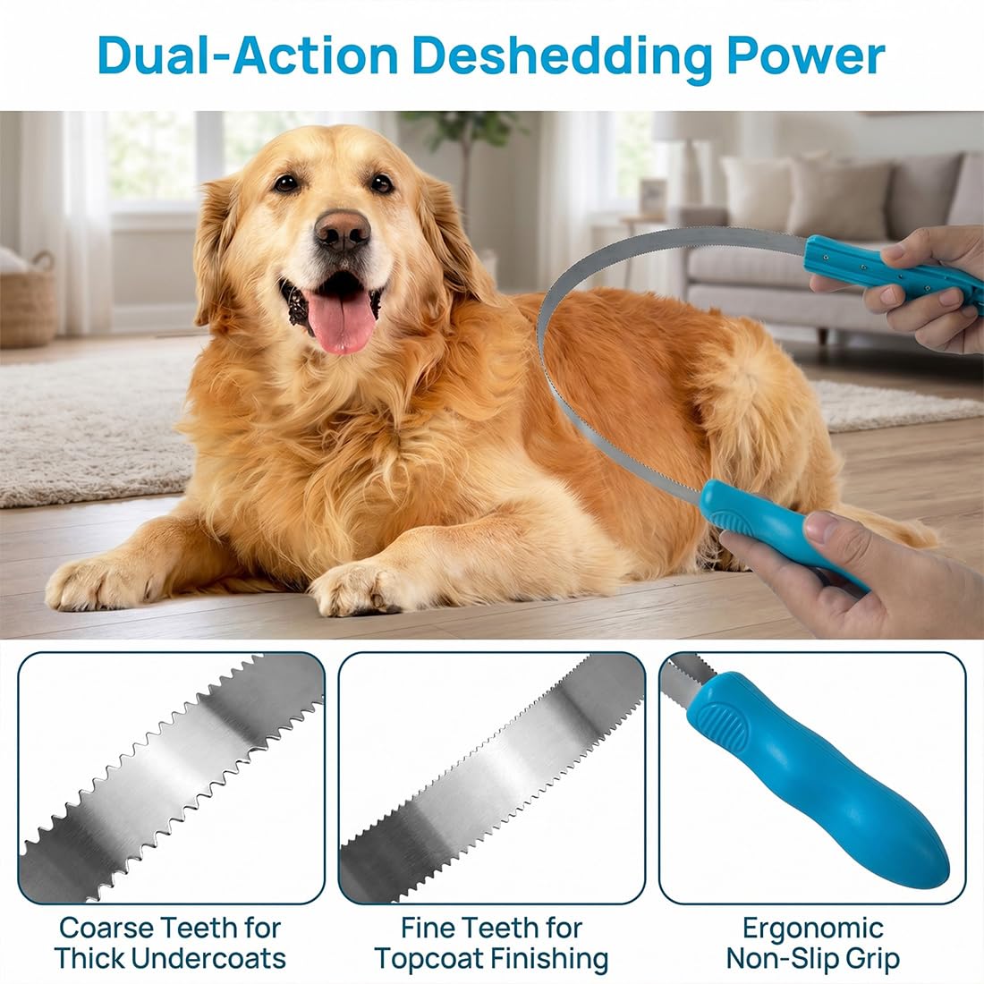 Dual Sided Shedding Blade for Cats, Dual-Sided Shedding Blade with Stainless Steel, Shedding Tool with Abs Grip Shedding Blade for All Coat Types Loose Hair Short & Long Coats (Double Circle)