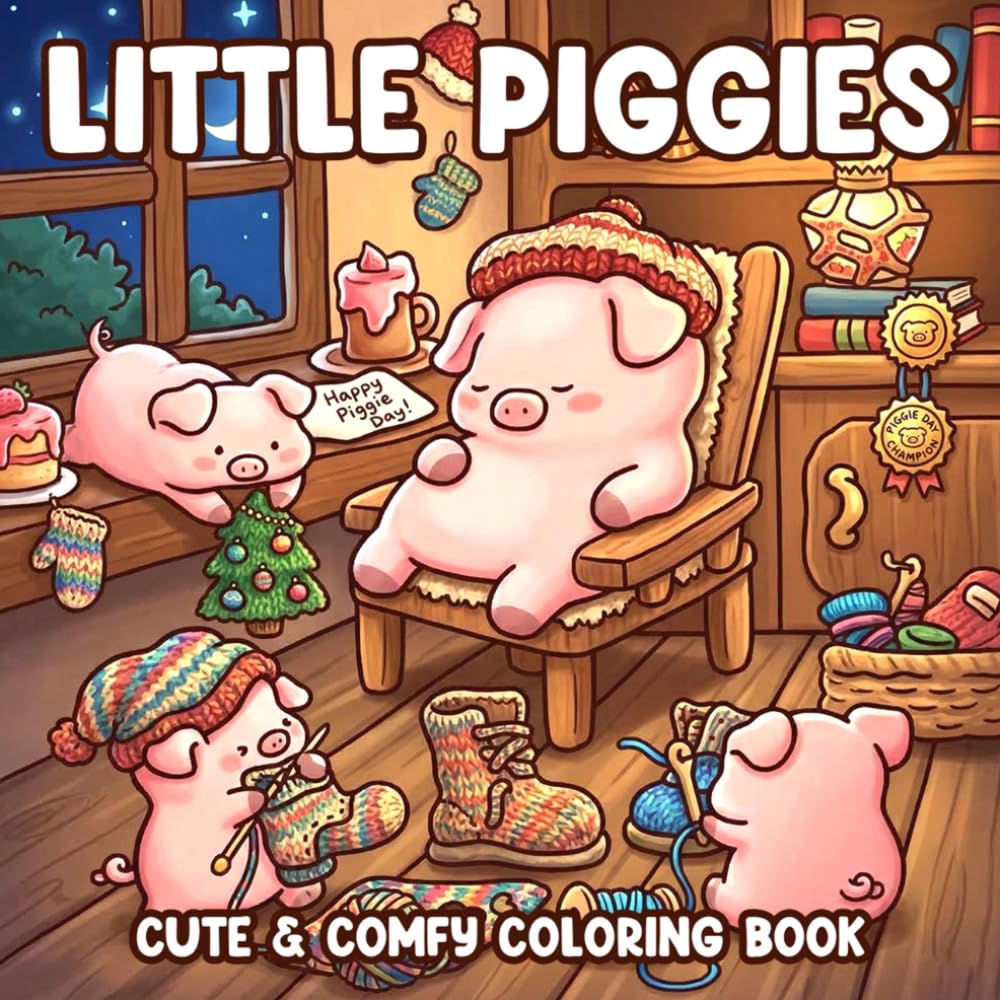 Little Piggies Coloring Book: Cute Farm Animal Coloring Pages with Adorable Characters, Cozy Village Scenes, Wholesome Adventures for Kids and Adults to Relax & Have Fun
