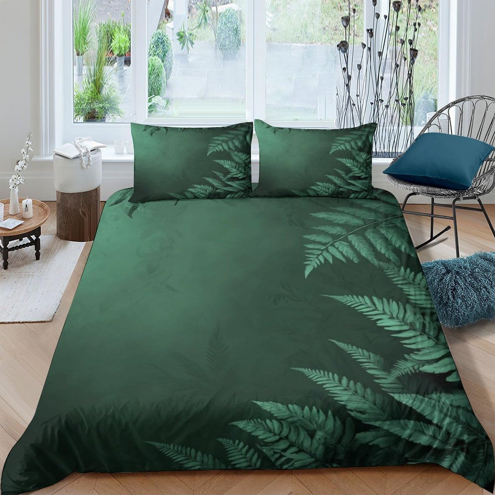Ctjqhvkz Style-1 3D Printed Fern Leaf Fitted Sheet Microfiber Breathable Green Botanical Bed Cover For Bedroom Guestroom Single（135X200cm）