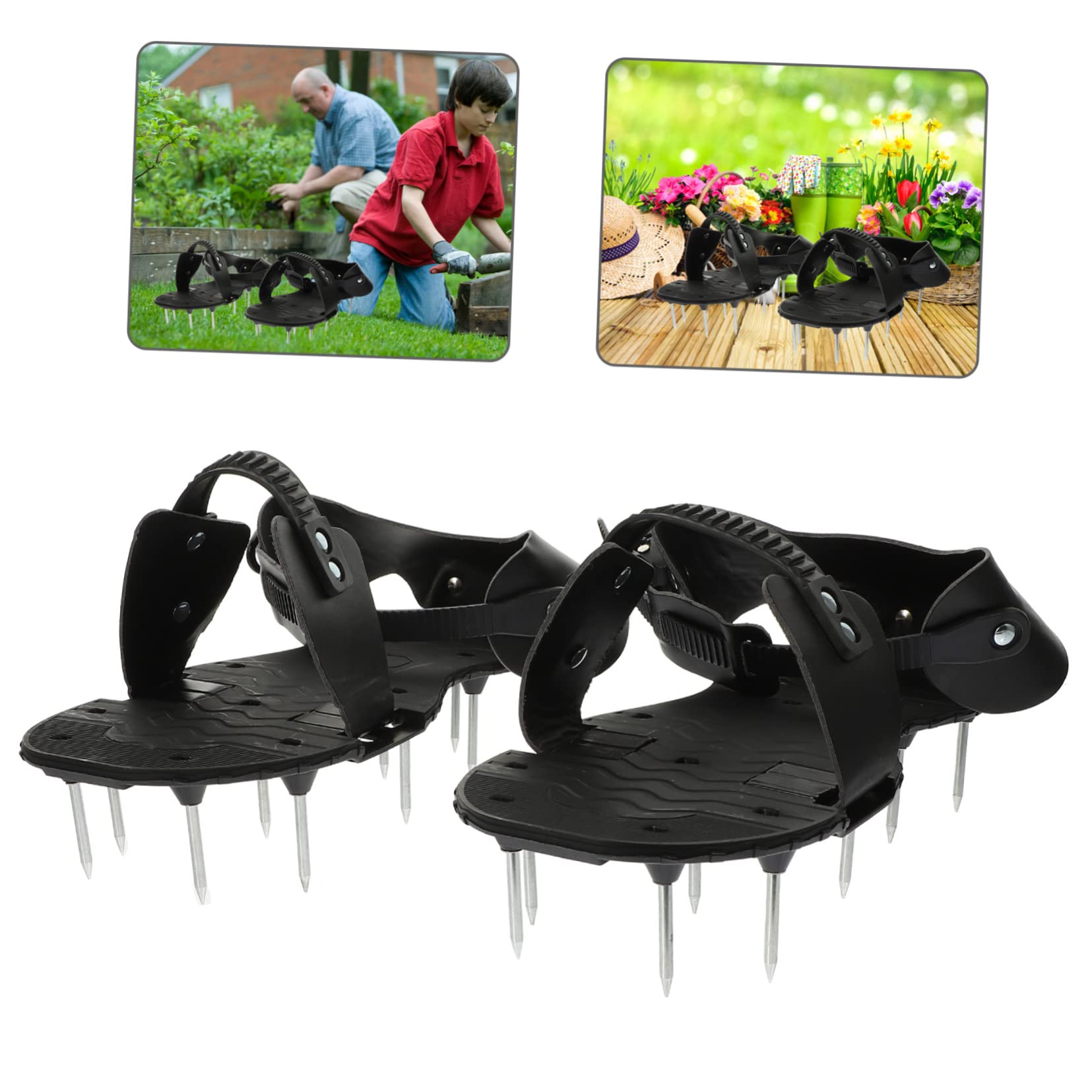 VICASKY 1 Paire Chaussures Aératrices de Pelouse PU Noir Outils de Jardinage Faciles à Assembler pour Aérer Sol et