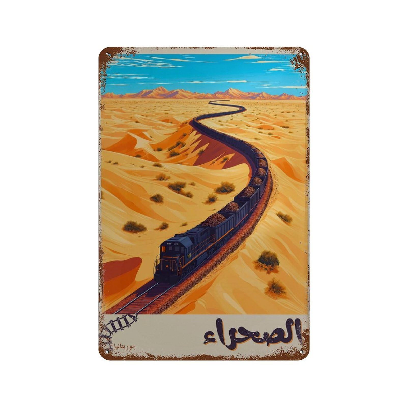 xiaoxiaoshen Sahara Desert Ore Train Mauritania Travel in Arabic Wall Decor Art Metal Tin Poster Modern Home Decor Art Home Bar Shop Decorations Vintage Sign 30x20cm