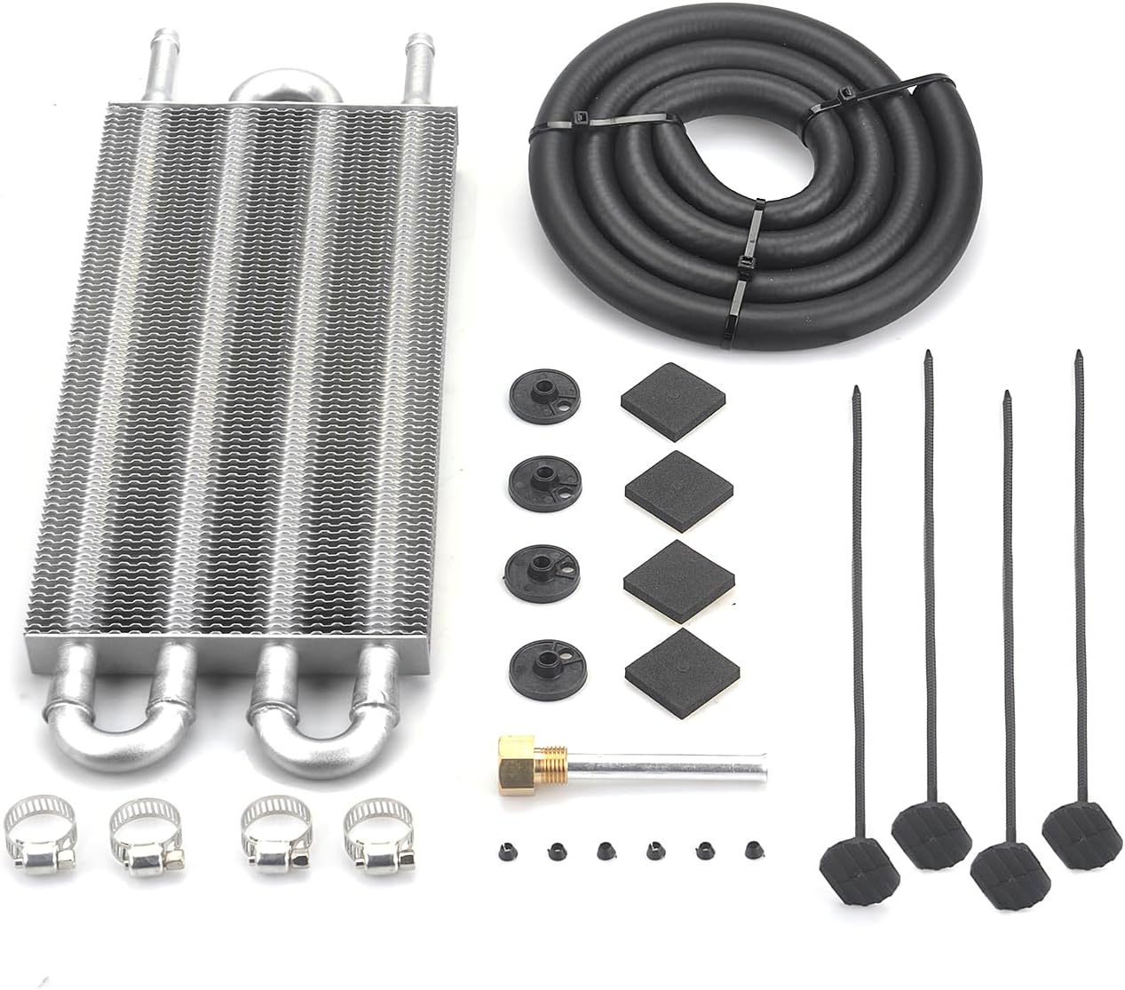Universal 5/16" Transmission Oil Cooler, 4 Pass Tube and Fin Cooler Kit Aluminum Sliver 4 Pass Sliver