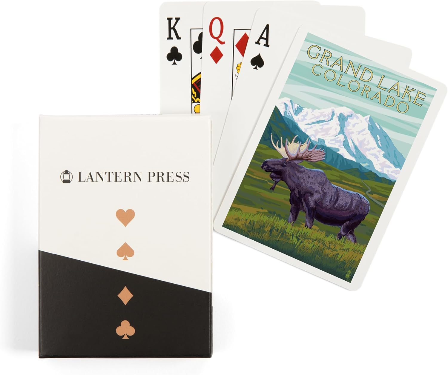 Lantern Press Grand Lake, Colorado, Moose and Snowy Mountain, 52 Playing Cards for Adults, Poker Size Card Deck