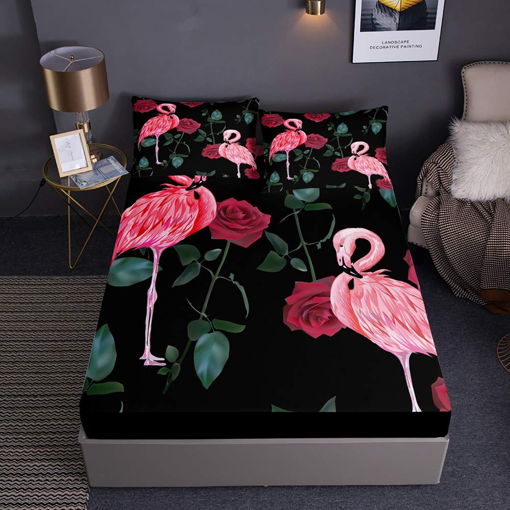 Drap housse flamant rose 180x200x30 avec taie d'oreiller lit