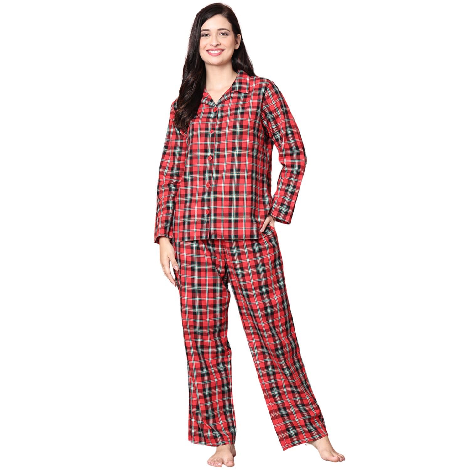 secret wish Red (Bright) Checkered Flannel Night Suit-picture-48