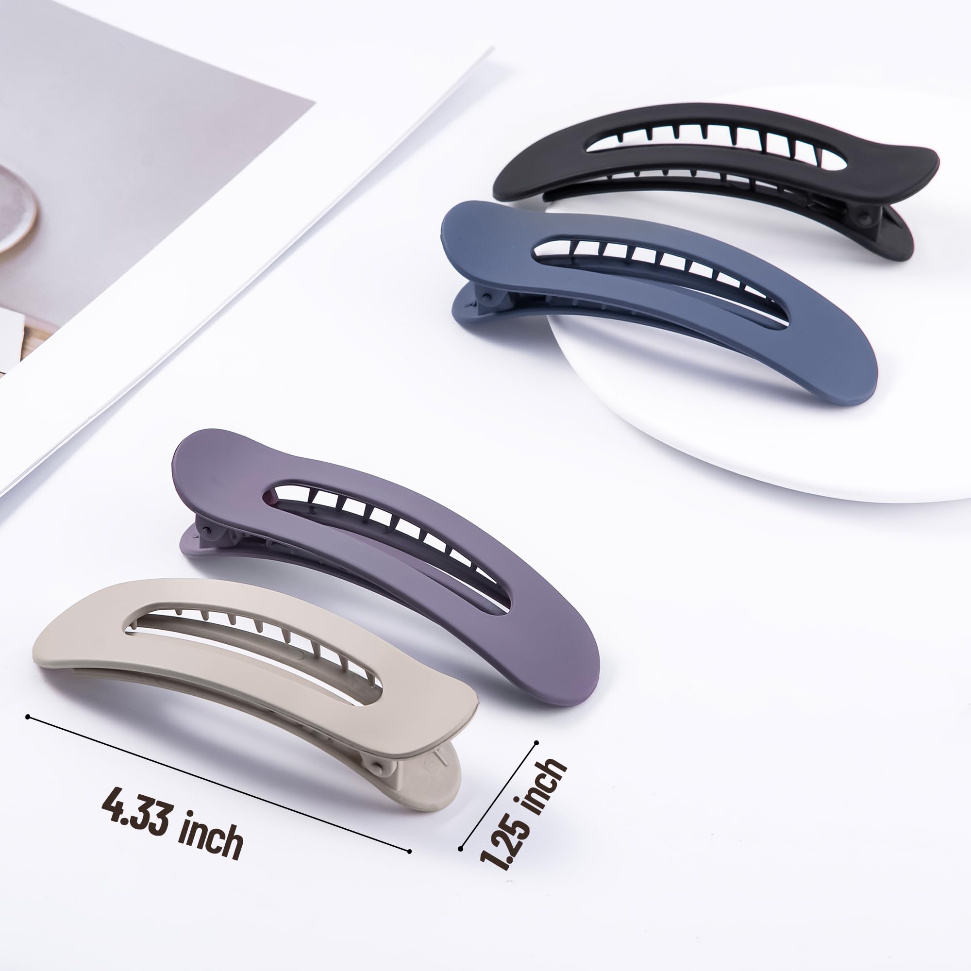 Cptots 8 Pcs Large Lay Flat Claw Clips for Women French Side Slide Barrettes for Thin Fine Hair Rectangle Alligator Hair Accessories,Matte Khaki Purple Blue Black - Image 2