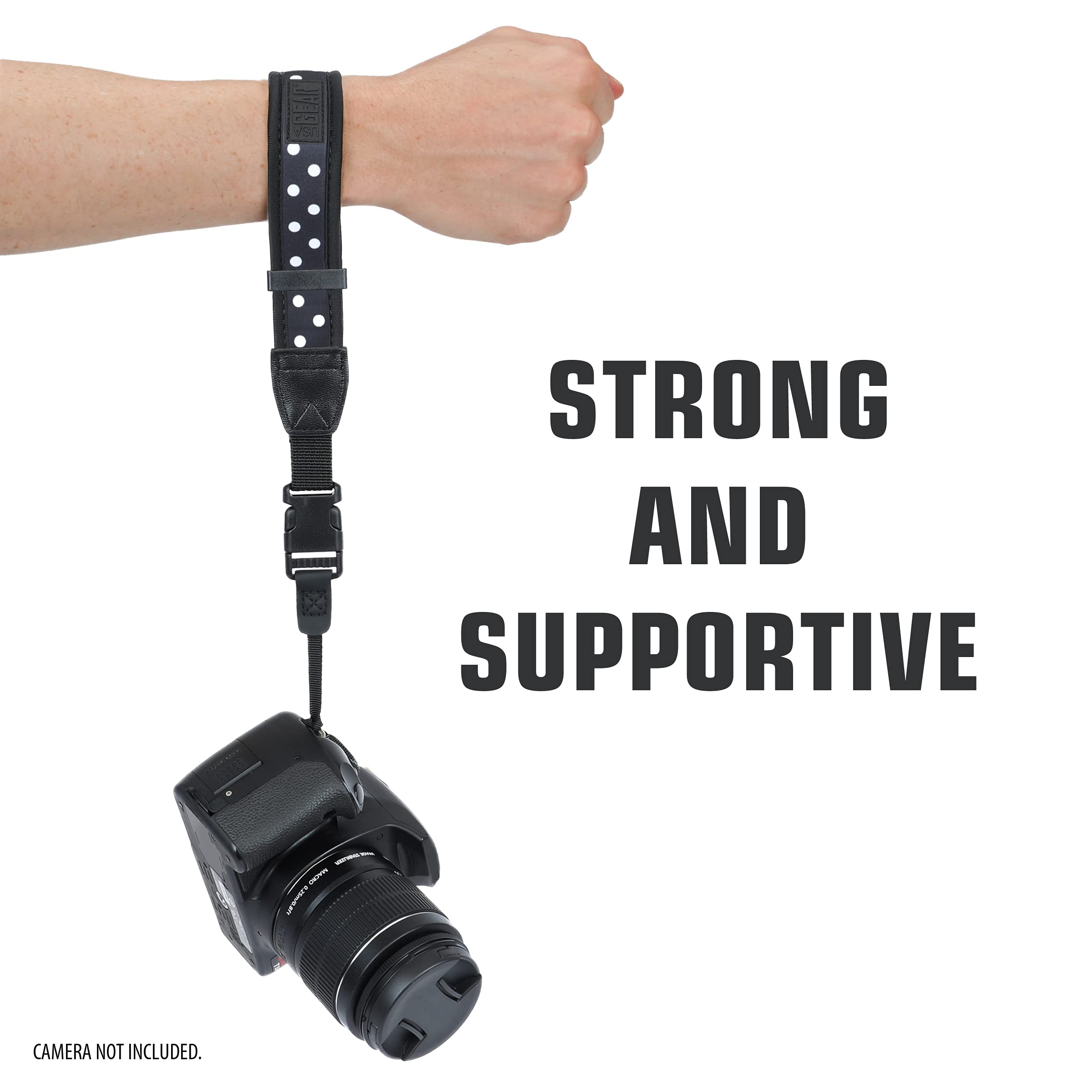 USA Gear Camera Wrist Strap - Neoprene Camera Strap With Comfortable Support And Quick Release Buckles - Compatible With Canon, Fujifilm, Nikon, Sony And More Mirrorless Camera Hand Strap (Black