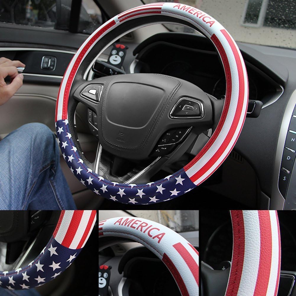 Steering Wheel Cover,USA American Flag Microfiber Leather Steering Wheel Cover Universal 15 inch
