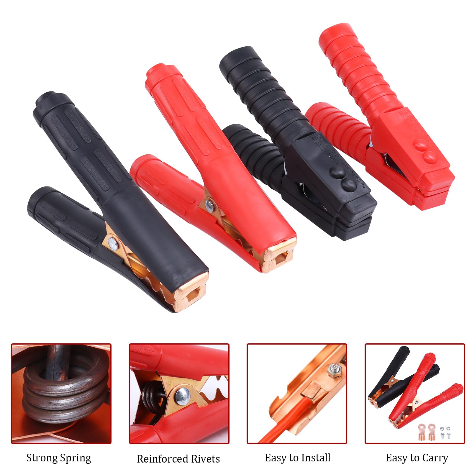 Morsetti per caricabatterie e ponticello per batteria, 1300 A, clip di ricambio per cavi in rame puro resistente, per camion, SUV, camper, barche (nero + rosso), 2 pezzi