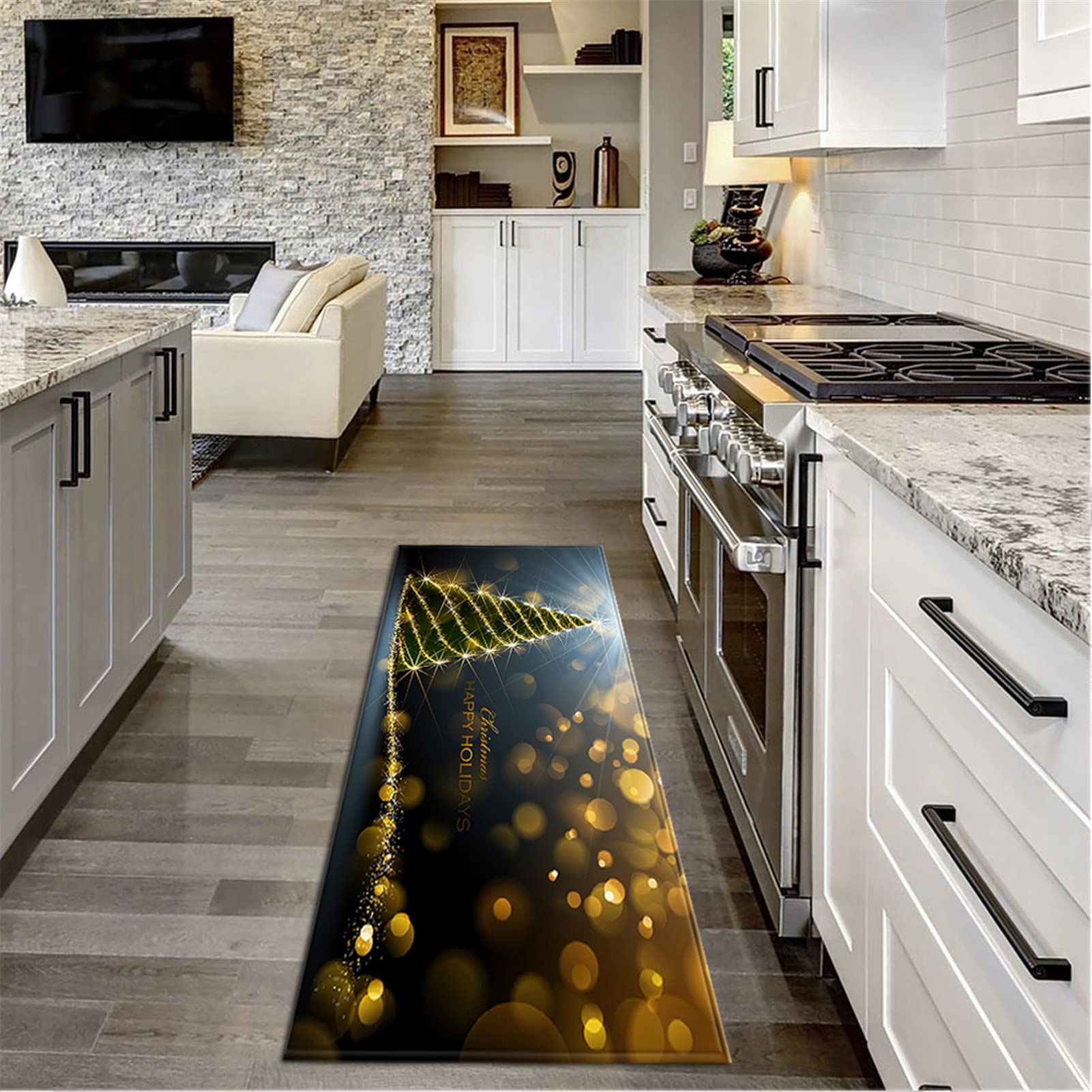 Tappeto Runner Natalizio Antiscivolo per Corridoio Cucina Soggiorno, Zerbino Natalizio Morbido Poliestere, Tappeto Entrata Interno di Benvenuto per Decorazioni Natalizie,5,60x180cm/23.6"x70.8"