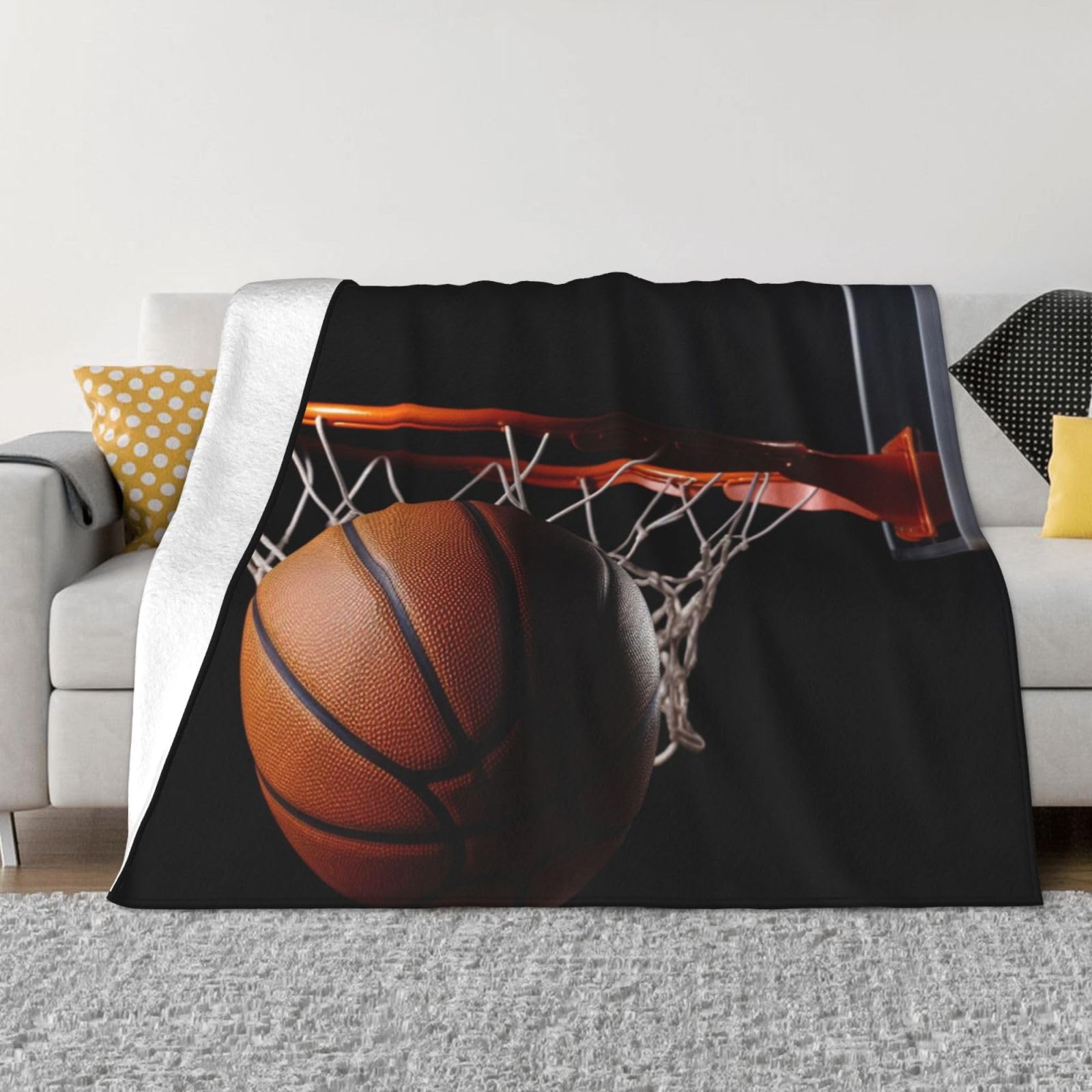 KLOPH Basketball Throw Blanket 40"x30" Flannel Fluffy Warm Blanket for Couch, Reversible Plush Blankets for Bed, Comfy Fuzzy Blanket for Sofa, Plush Lightweight-Blankets for All Season