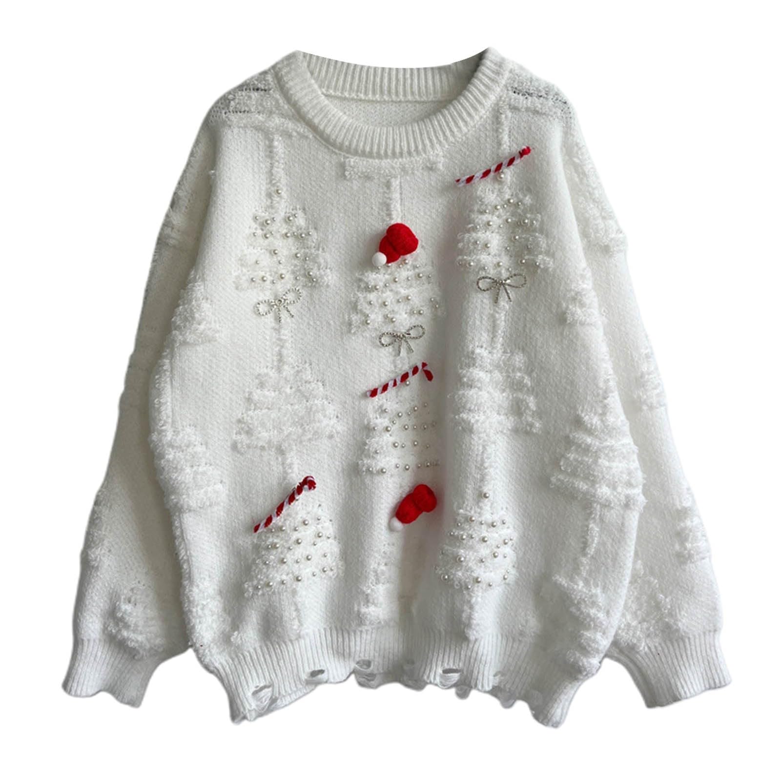 Maglione natalizio da donna a girocollo con spacco natalizio, lavorato a maglia, con motivo grafico albero di Natale, top eleganti ed eleganti, maglioni a tunica