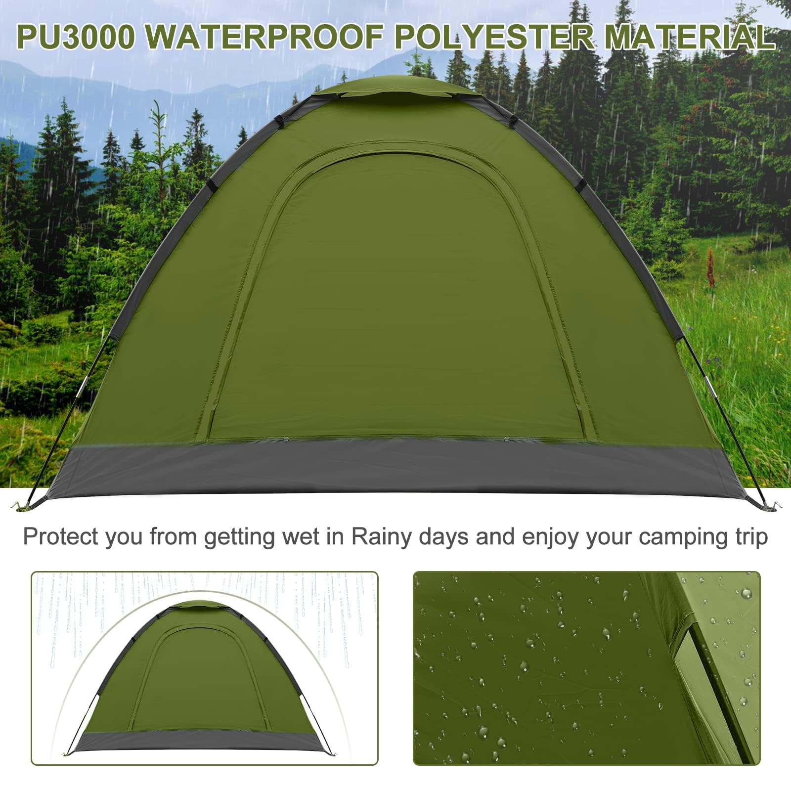 Tenda Campeggio 1 Posti - Tenda da Campeggio a Cupola Leggera Tenda da Zaino in Spalla con Schermo Anti Zanzare Trasparente 3000 mm Impermeabile, Borsa per il Trasporto, ombra parasole