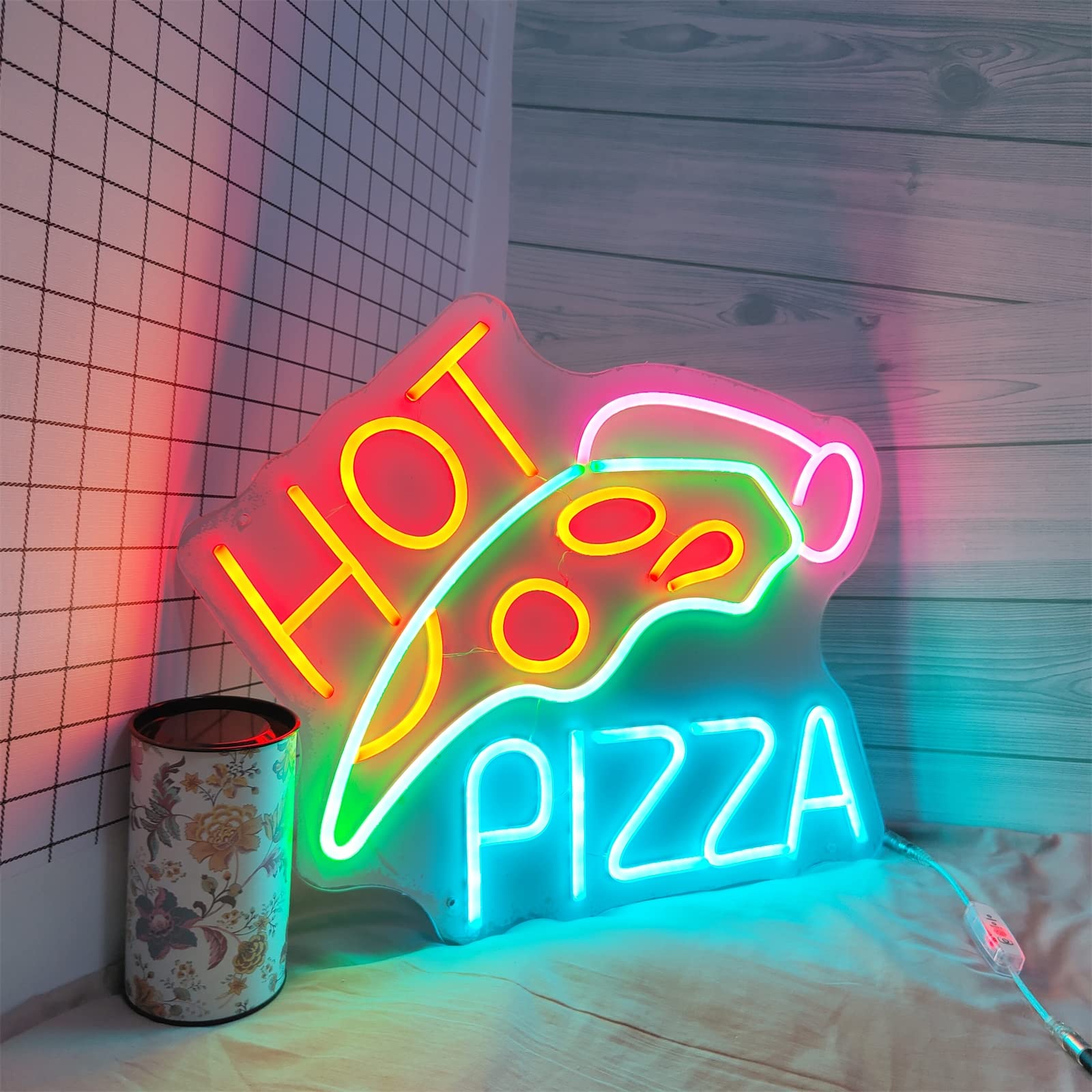 YSOLDA Letrero de neón LED para Pizza, Luces de neón de Negocios con Enchufe Personalizado con atenuador Remoto, para cafetería Restaurante de Comida rápida decoración Regulable Colgante,60x49cm