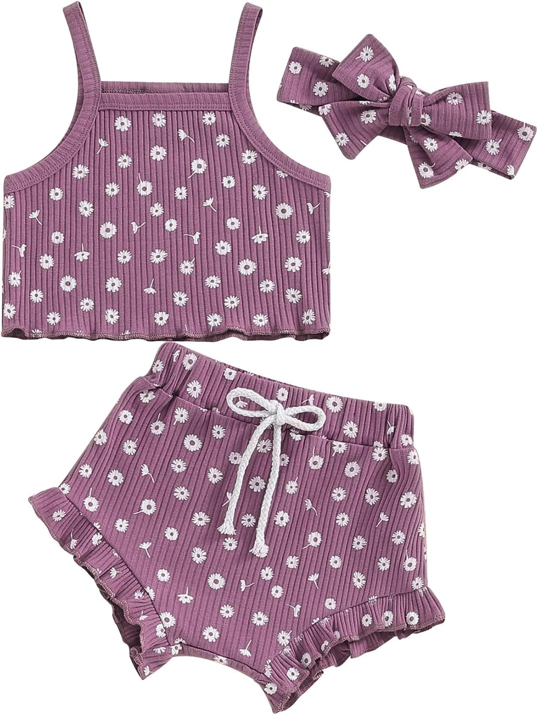 Infant Baby Girl Clothes Sleeveless Ribbed Floral Print Tank Tops Ruffle Bloomer Shorts Newborn Summer Outfits Set