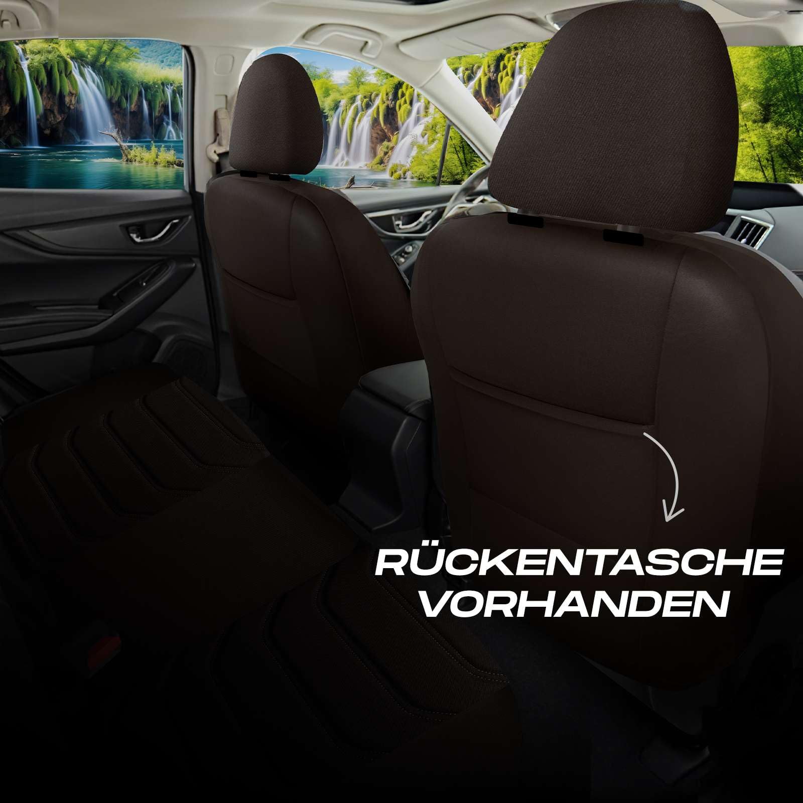 Housses de siège universelles pour voiture et SUV - Housses de siège avant de qualité supérieure en tissu Lacoste - Marron - Compatible avec airbag - Kit de montage inclus