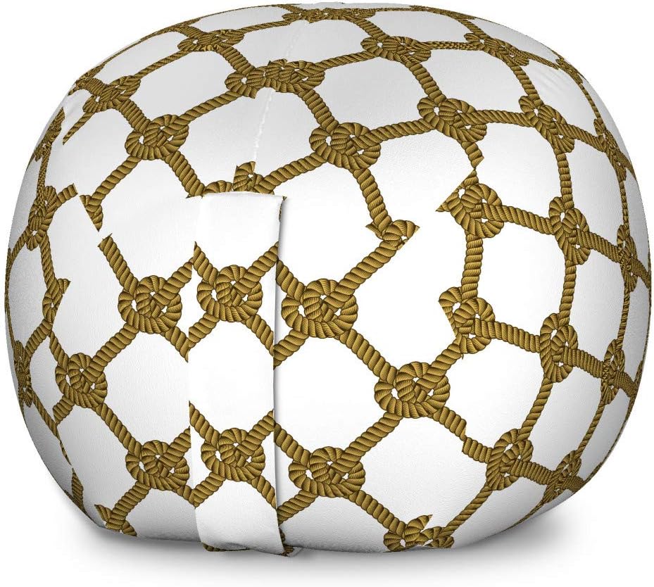 Ambesonne Nautical Storage Toy Bag Chair, Rhythmic Abstract Net Shapes Cord with Knots on Plain Background Print, Stuffed Animal Organizer Washable Bag, Large Size, Dark Mustard and Umber