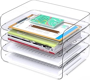 Tomorotec 4 Pack Clear Stackable Desk Letter Tray Pet A4 Size Desk ...