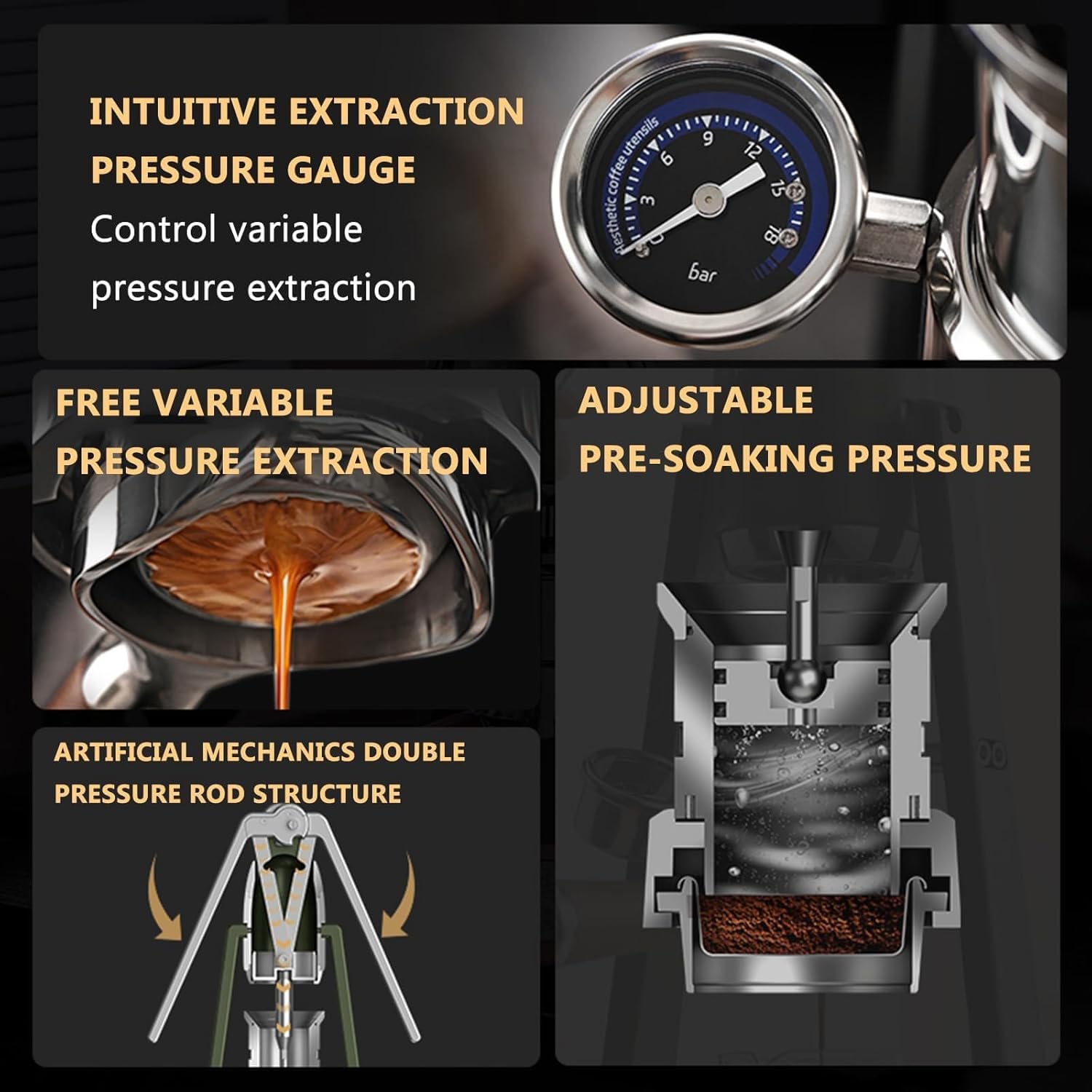 Cafetera portátil de prensa manual, máquina de espresso de palanca manual con cuenco para polvo, presión de extracción de 0 a 12 bares, capacidad de 80 ml para el hogar y exteriores