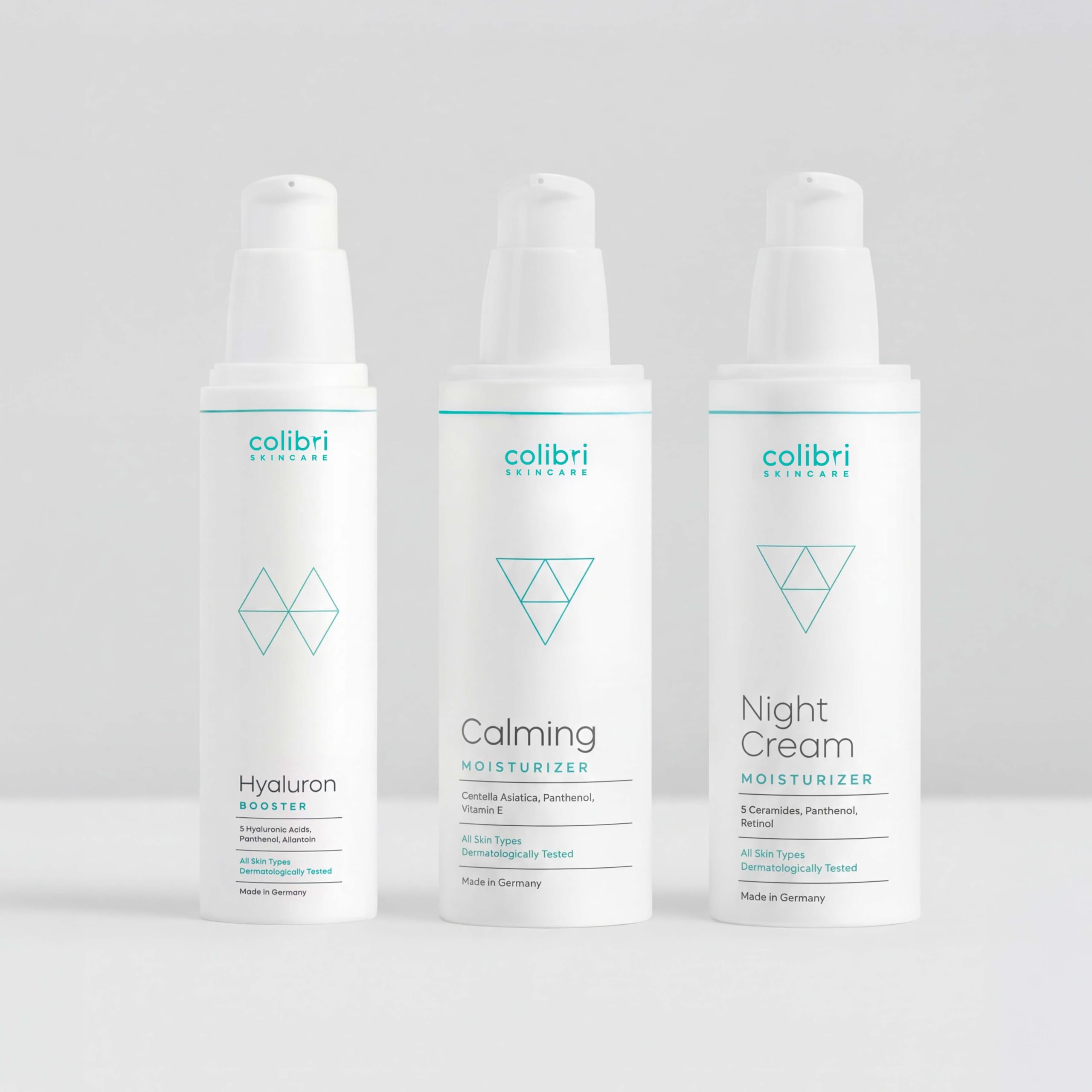 colibri skincare Day & Night Routine Set – Hyaluron Booster + Calming Moisturizer + Night Cream mit Retinol – 3-teilige Gesichtspflege für alle Hauttypen, vegan, dermatologisch getestet