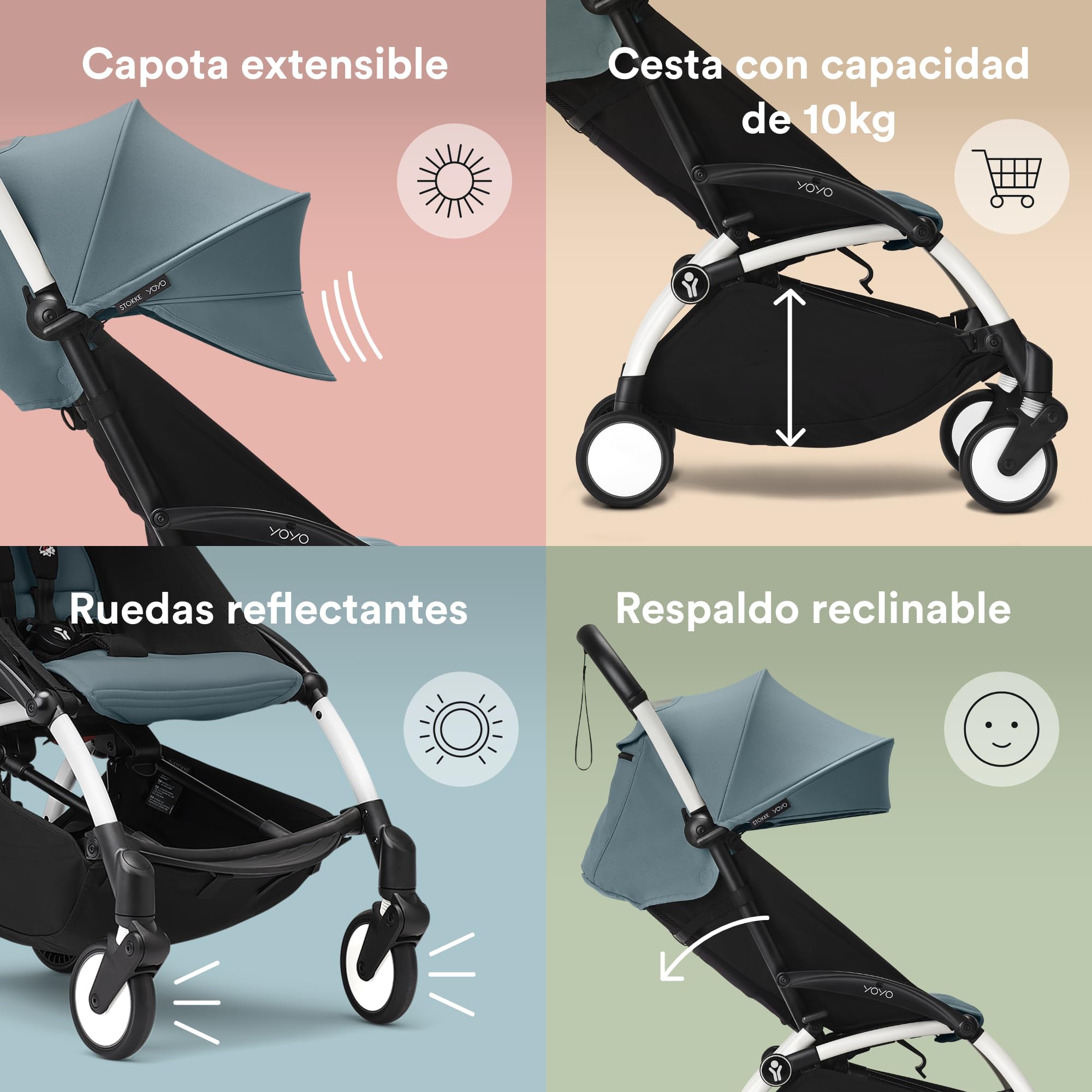 Cochecito YOYO3 de Stokke con Pack para Recién Nacido: Incluye chasis en blanco, pack color 6+ para YOYO (Aqua) y pack para recién nacidos 0+ (Aqua)