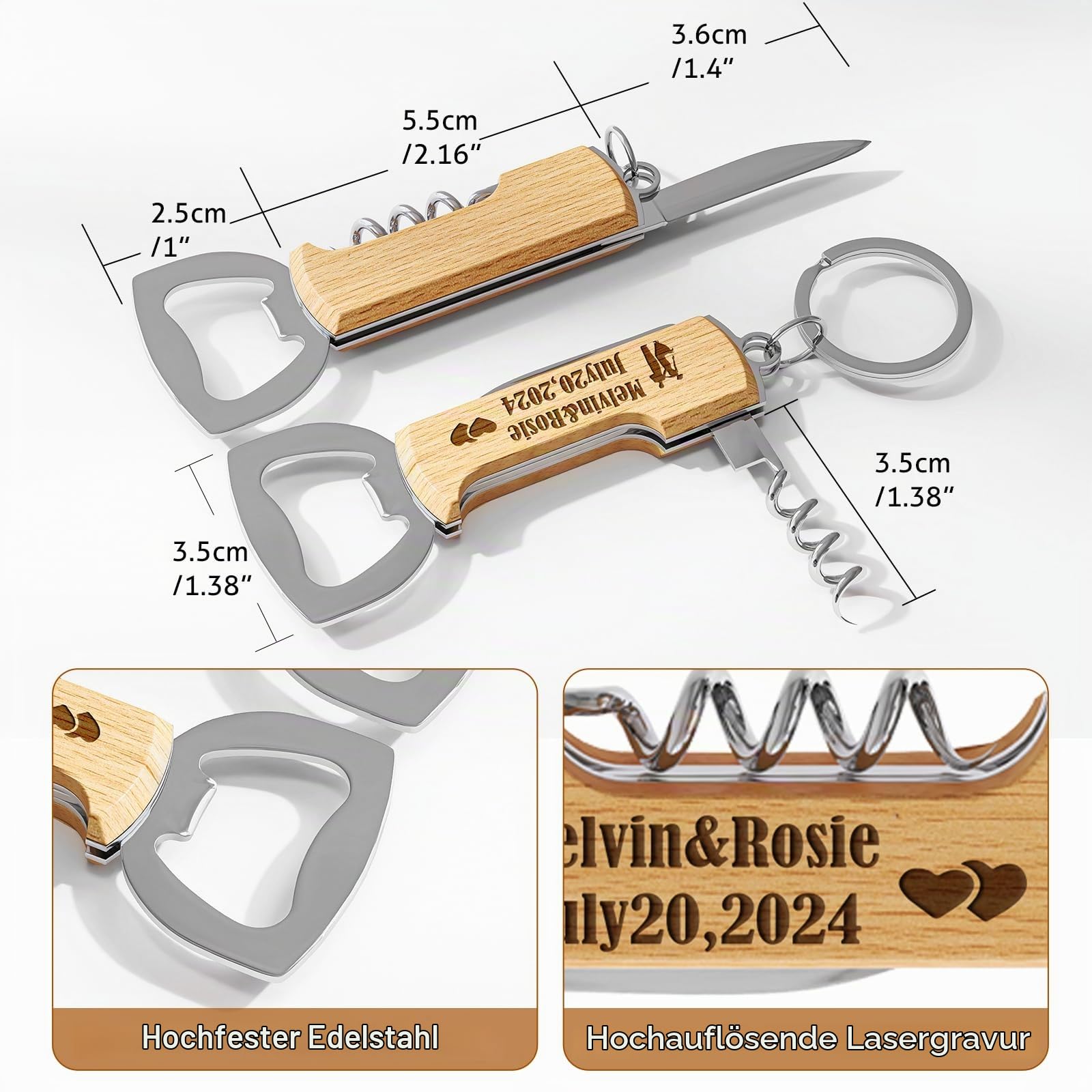 100 Stück Personalisierte Multifunktionale Hölzerne Flaschenöffner für Hochzeitsparty, Hochzeitsgeschenke für Gäste, gravierte Flaschenöffner Schlüsselanhänger aus Edelstahl, Holz