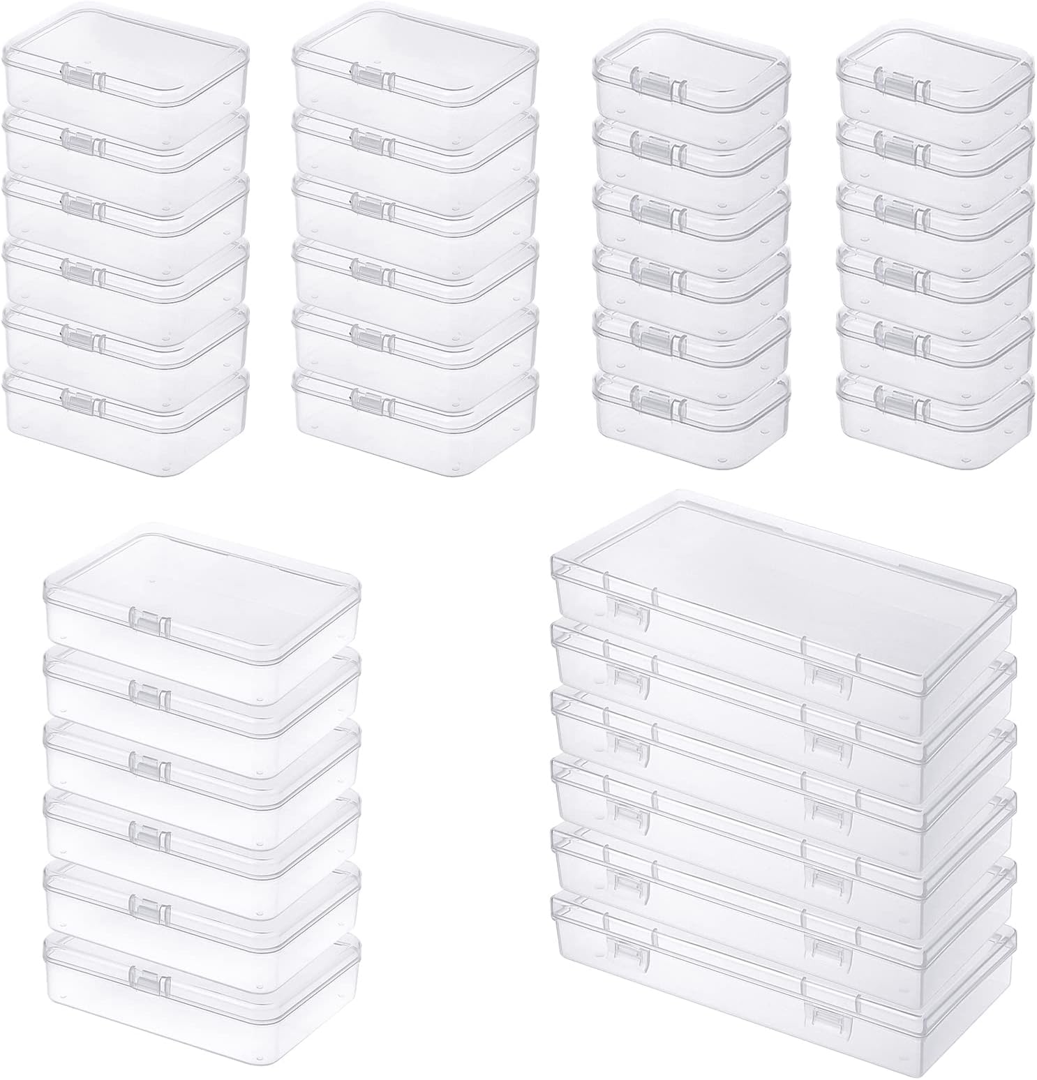 36 Pieces Mixed Sizes Rectangular Mini Clear Plastic Storage Conatiners