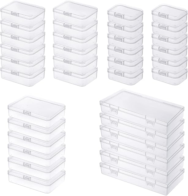 Goodma 36 Pieces Mixed Sizes Rectangular Empty Mini Plastic Organizer Storage Box Containers with Hinged Lids for Small Items and Other Craft Projects (Transparent)