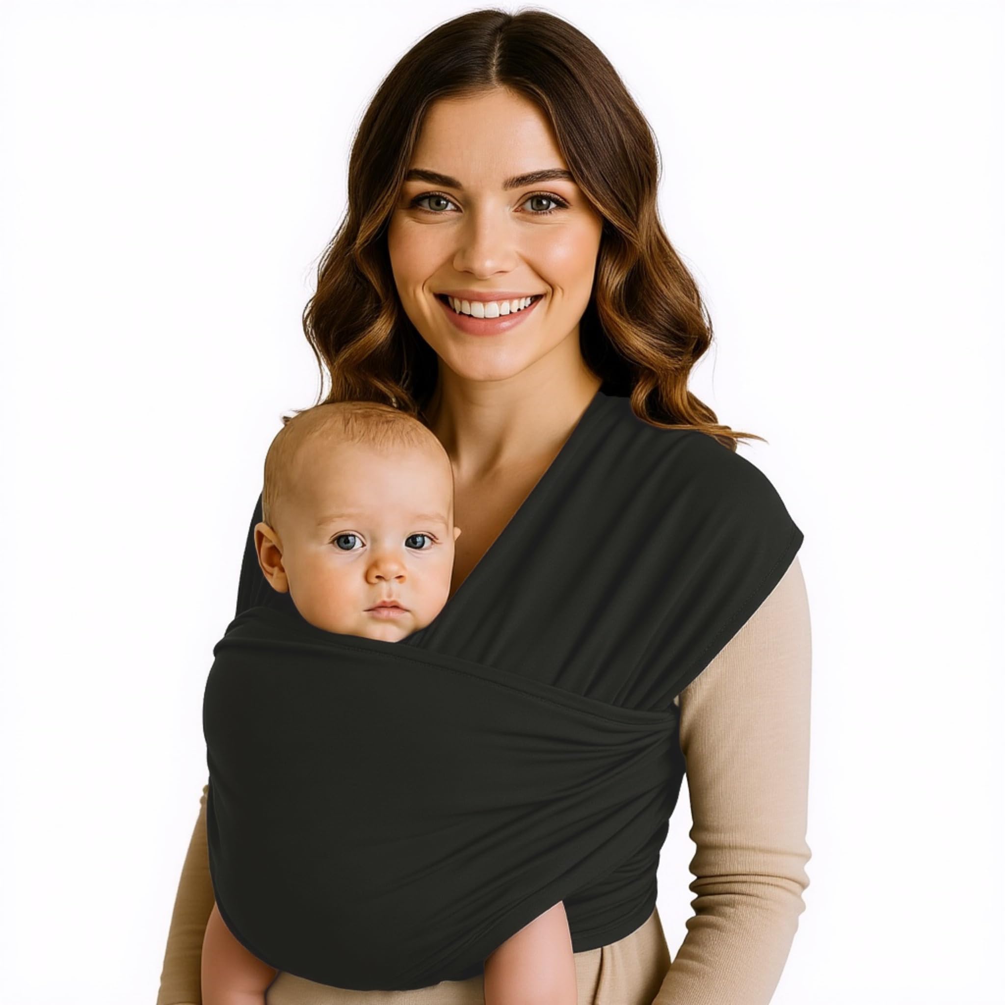 Echarpe de portage bebe adaptée aux nouveau-nés de 3 à 15 Kg. Confortable, physiologique et Ergonomique, Flexible et Résistante, Facile à nouer. Noir,Légère,Mains libres Taille: 5,3 x 0,58 m